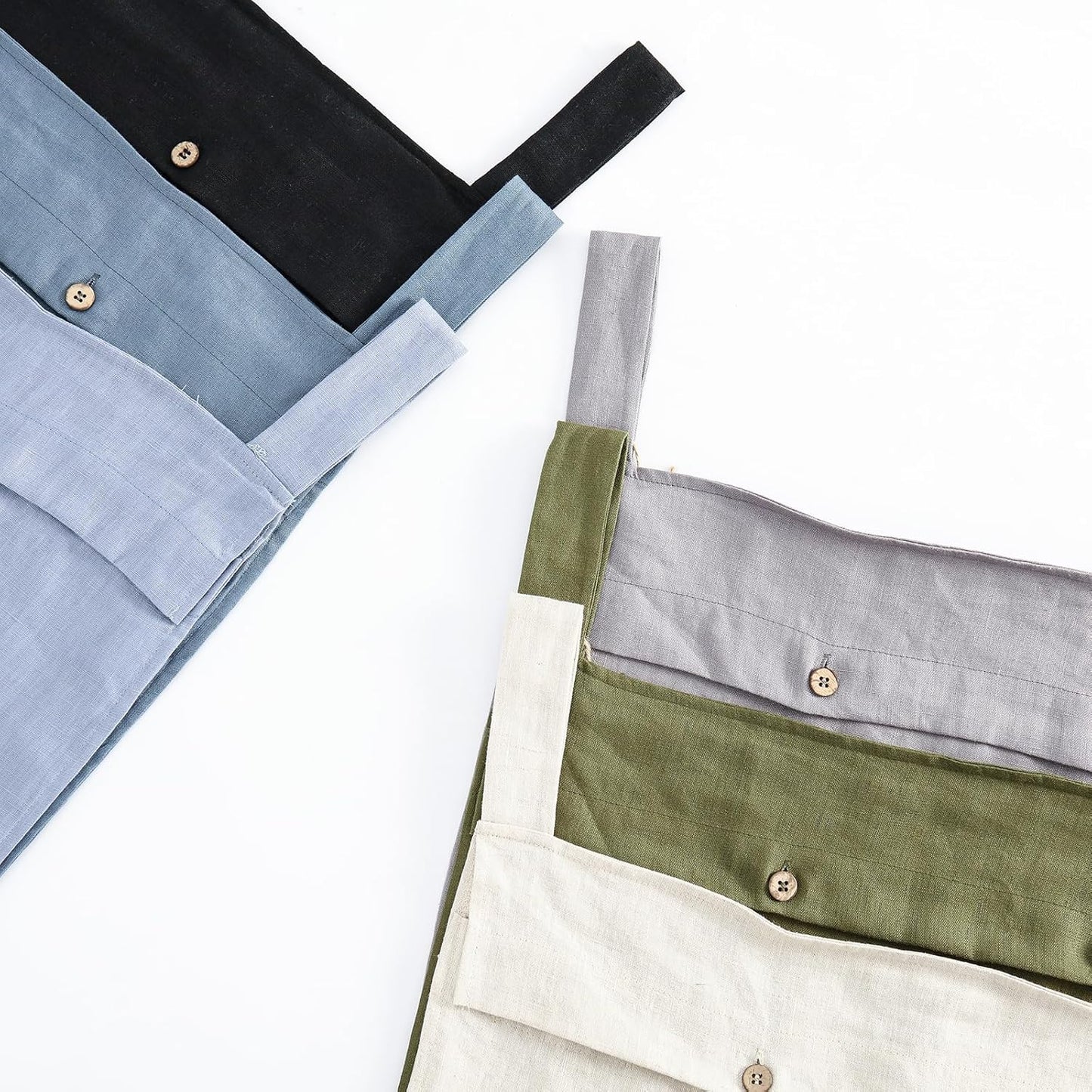 Linen Hanging Laundry Bag, 100% Linen Over The Door Laundry Hamper with Buttons and Zipper, Space Saving Door Hampers for Laundry Dirty Clothes Home Travel, Navy Blue