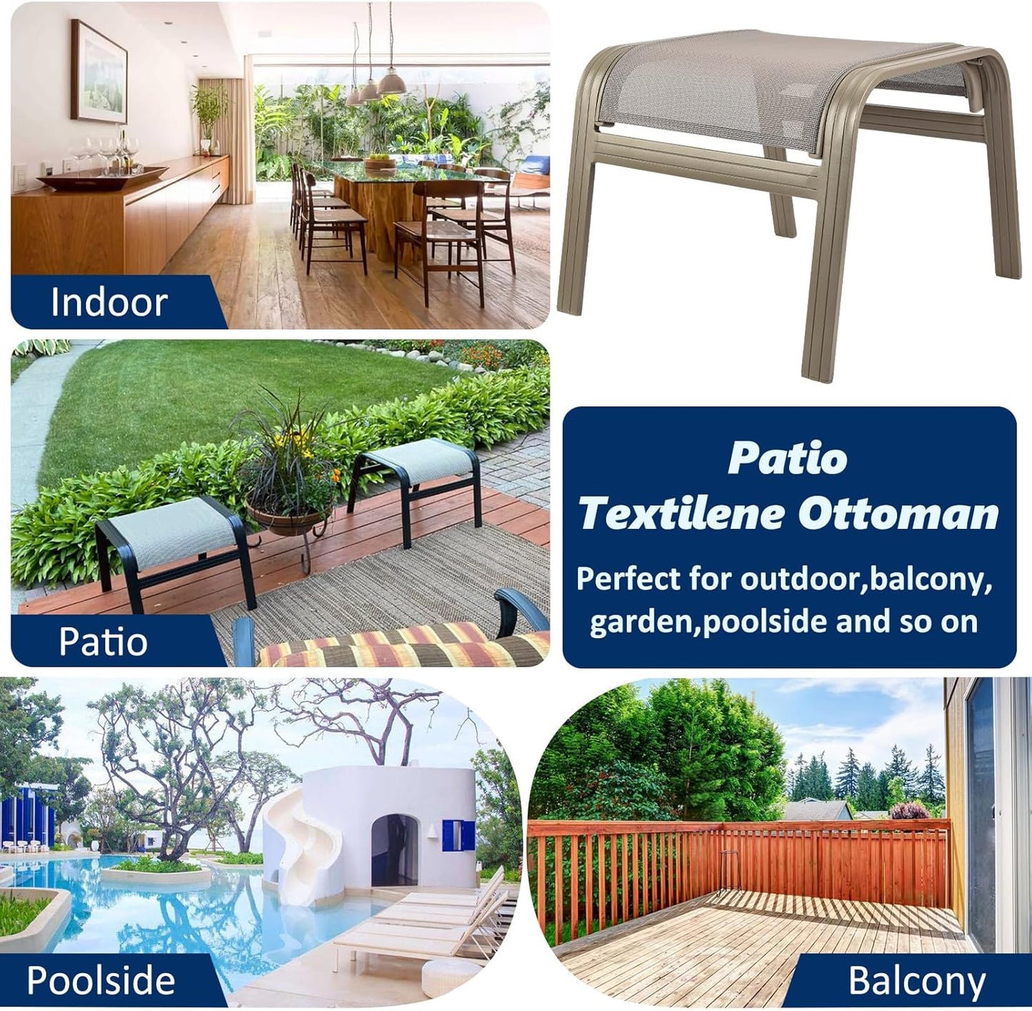 Patio Dining Chairs Footstools Outdoor Aluminum Ottoman Assembled Footrest Side Table 2 Set Champagne