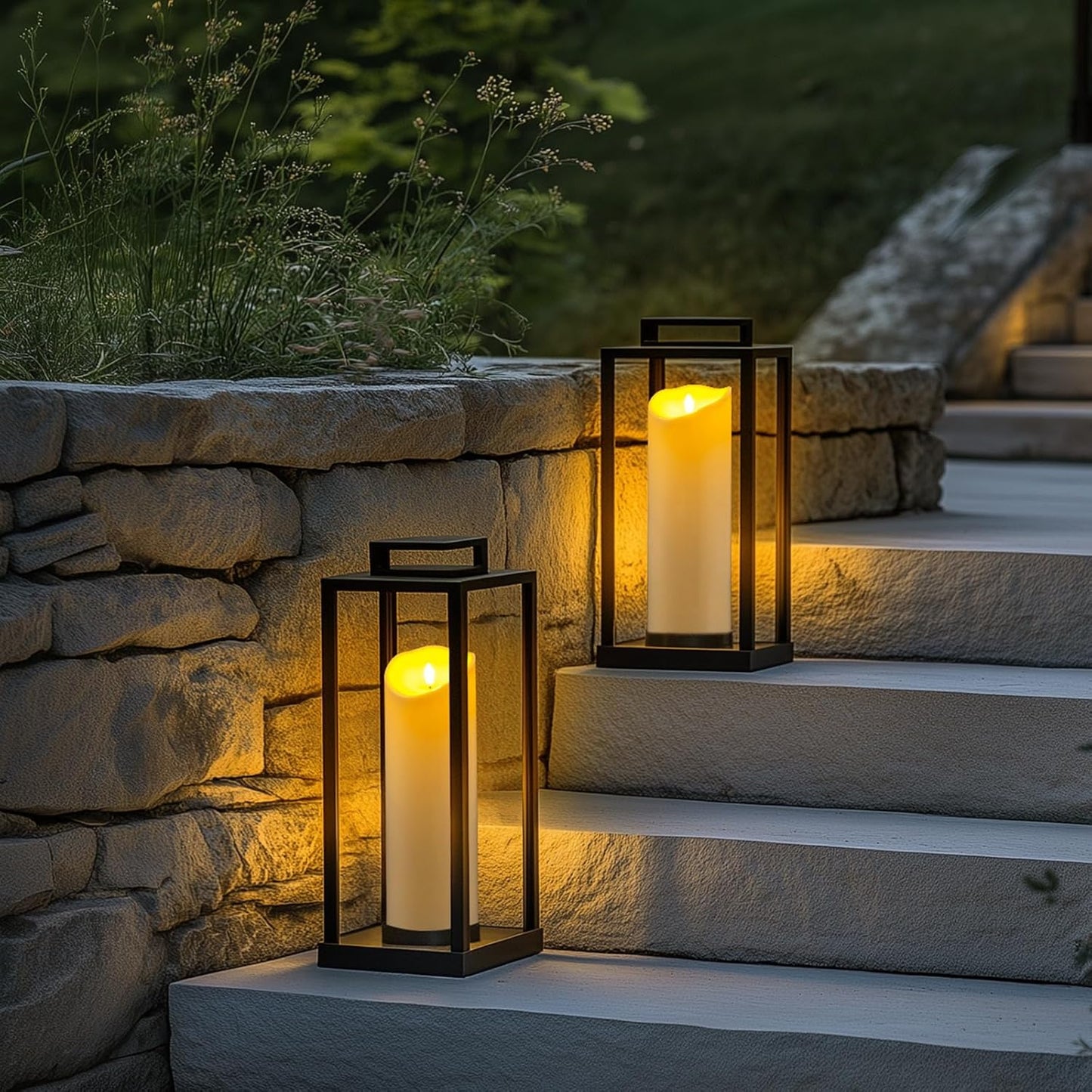 Homemory 4"x12" Outdoor Waterproof Flameless Candles with Timers and Remote Control, Battery Operated Candles, LED Plastic Candles, Ivory White, Set of 2