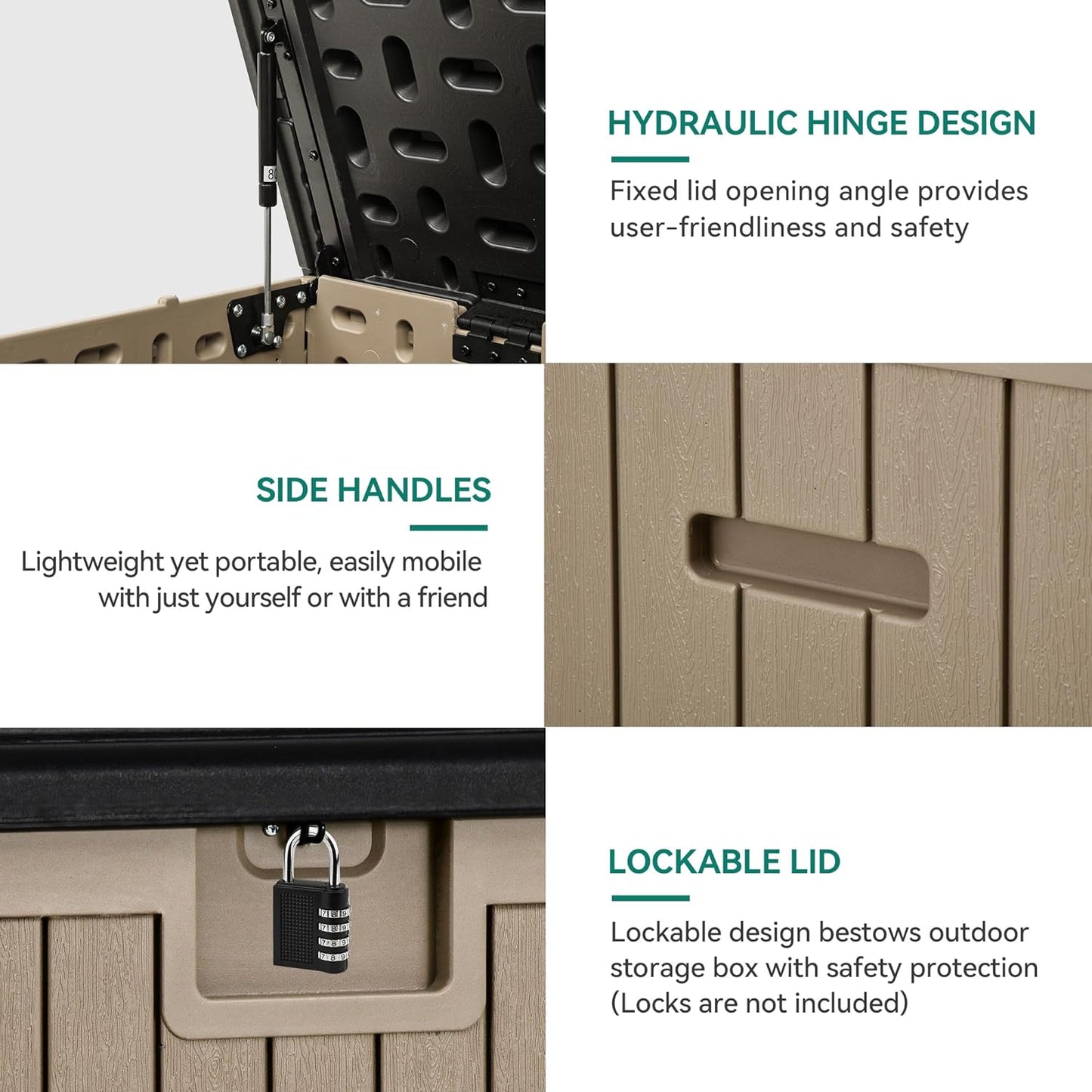 YITAHOME 230 Gallon Double-Wall Deck Box with Divider & Side Handles, Outdoor Large Storage for Patio Furniture Cushions, Garden Pool Accessories, Water Resistant & Lockable