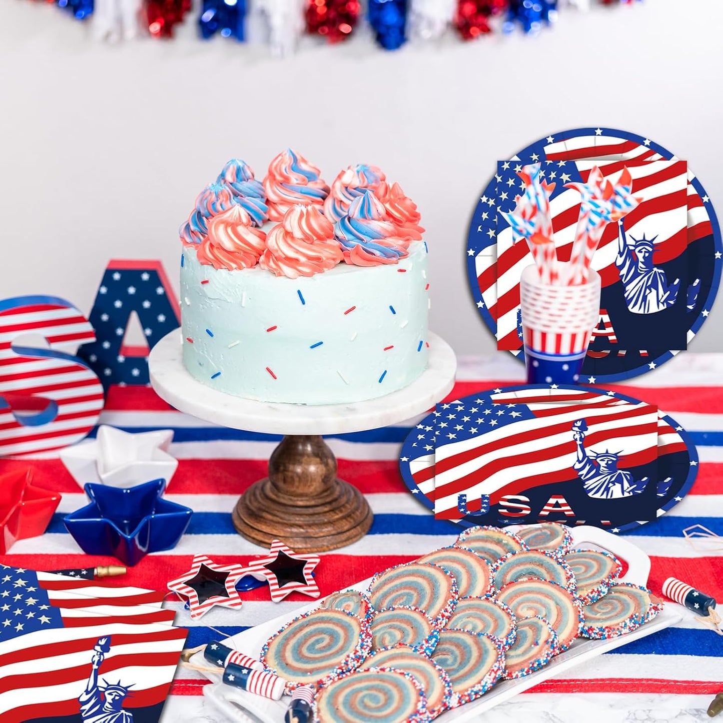 40 pcs Patriotic 4th of July Decorations Party Dessert Plates and Napkins Sets 9" Paper Plates 20 pcs and 6.5" Napkins 20 pcs Red White and Blue Party Supplies Tableware