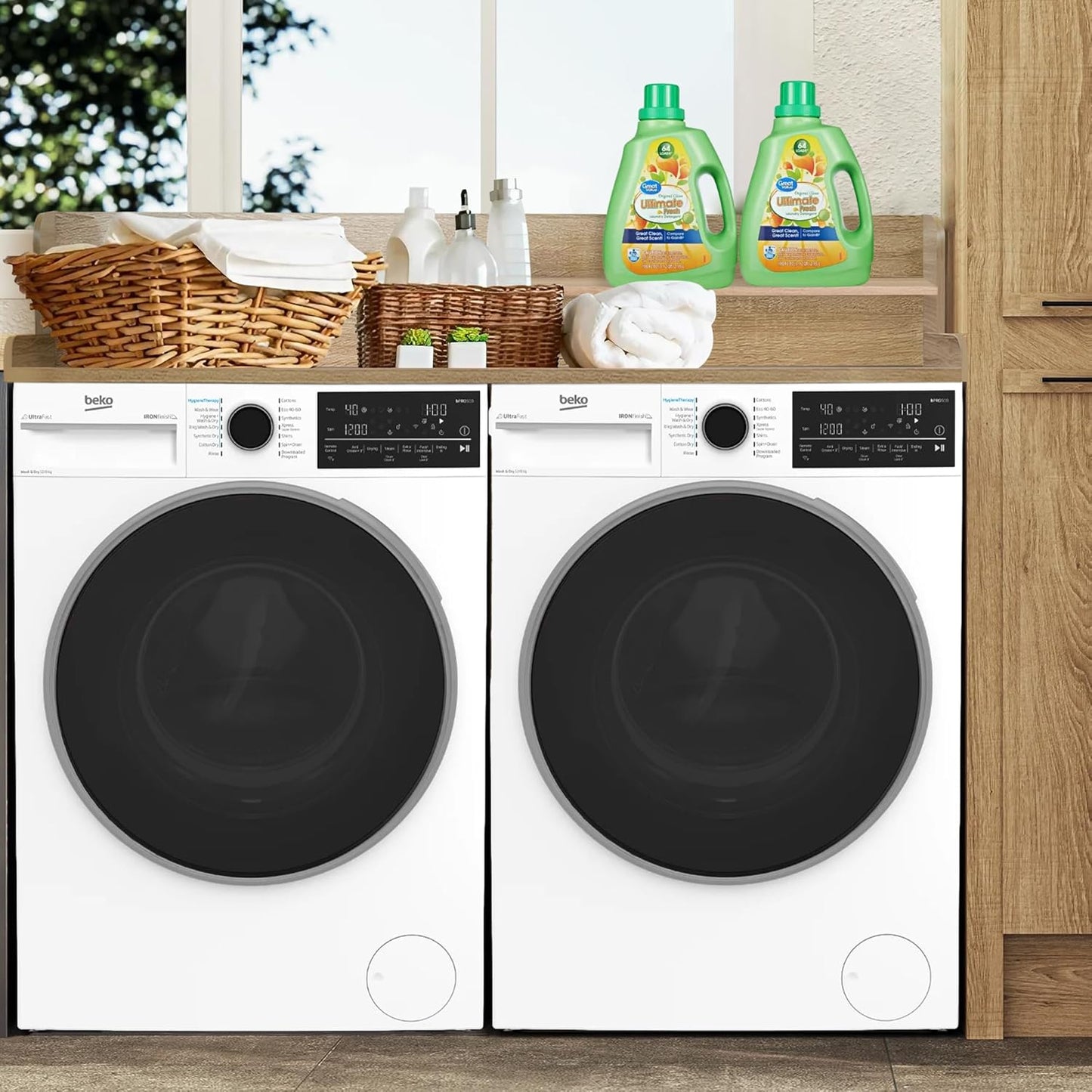 Royxen Laundry Countertop with 2-Tier Shelf Universal Fit, Washer and Dryer Countertop with Storage Space, Shelf Height 11.5 Inches, White Oak - Lumora Casa
