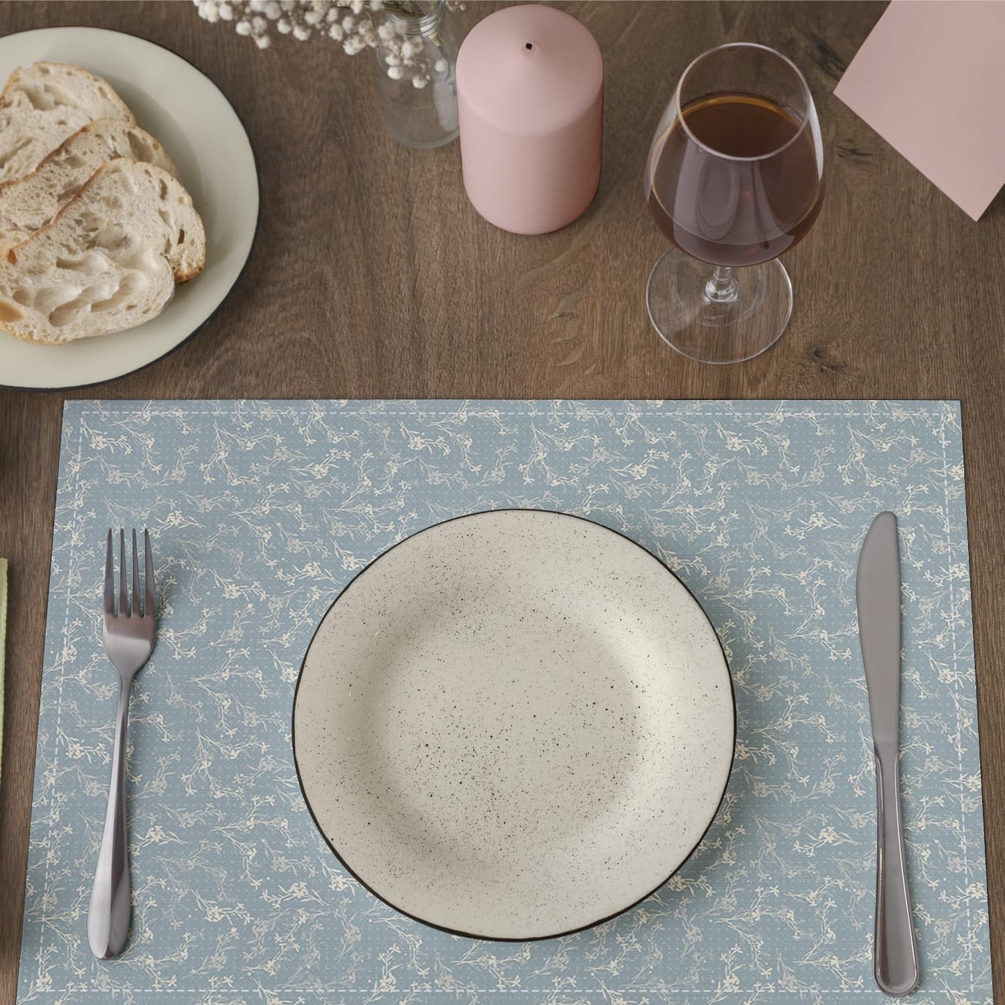 Blue Placemats Set of 4, Flower Table Mat for Home Kitchen, Restaurants, Outdoor Linen Washable Place Mats 12x18 inch Party Event Dining Decoration-13