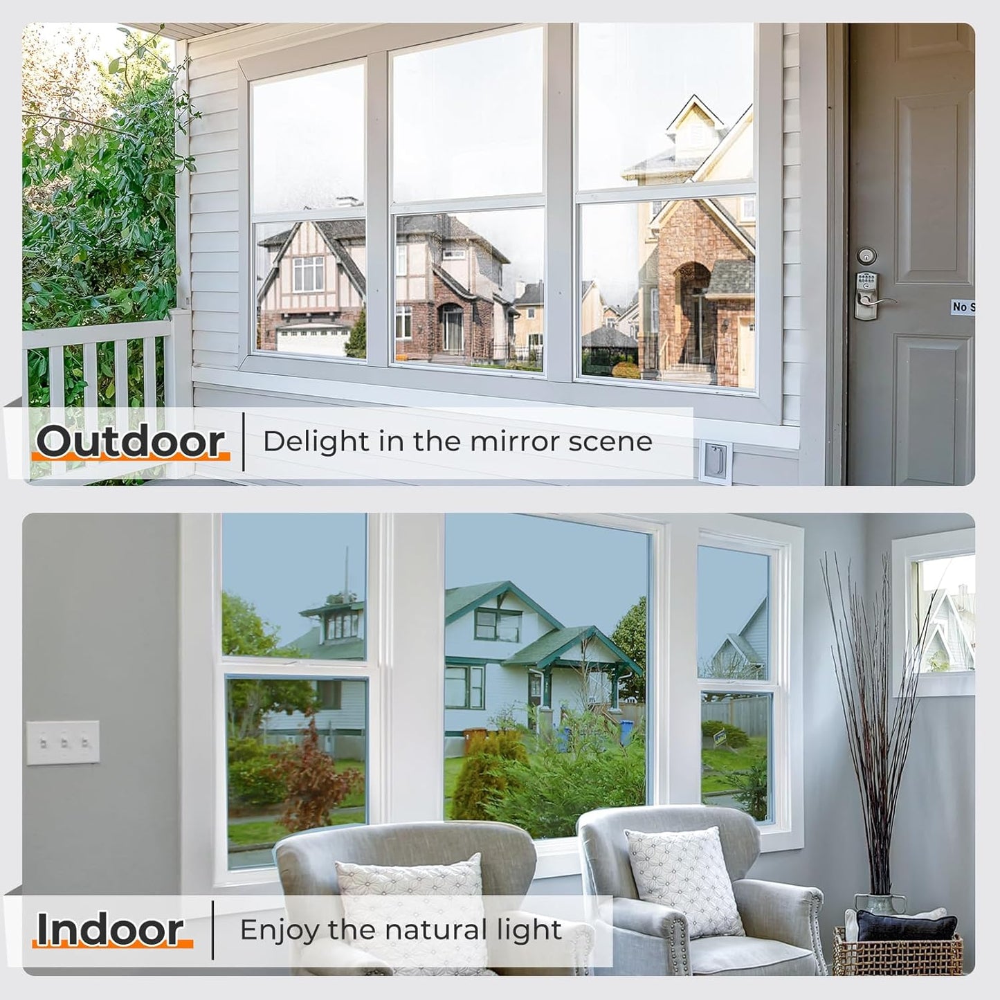 DOWELL Window Privacy Film, One Way Window Tint for Home, Static Cling Anti UV Sun Blocking Reflective Mirror Film, Heat Control See Out Not in Glass Tinting, Silver, 35.4" x 118"