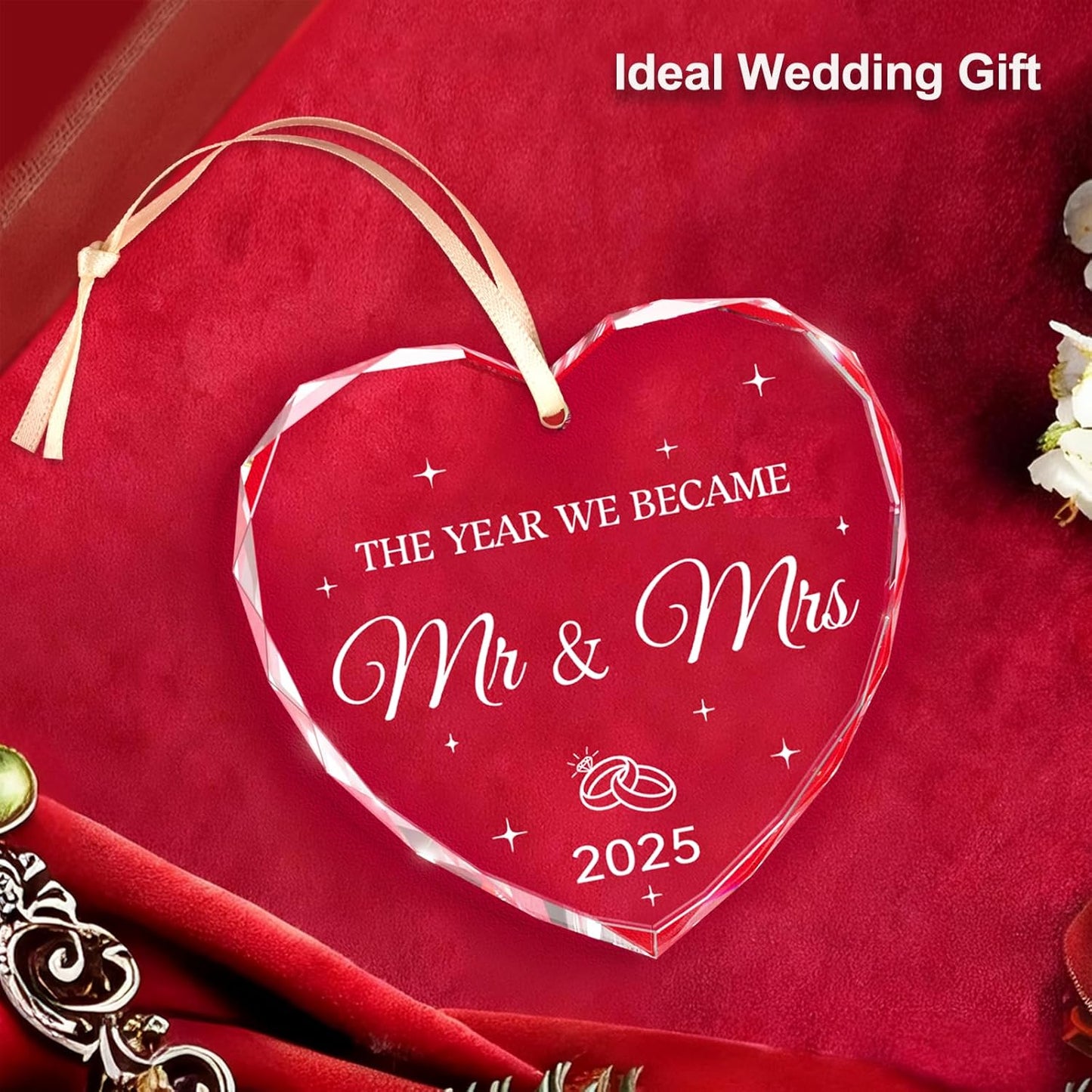 Wedding Gifts, Mr and Mrs Gift, Wedding Gifts for Couples 2025, Newlywed Couple, Bride, Bridal Shower Gift, Just Married Crystal Glass First Christmas Married Ornament