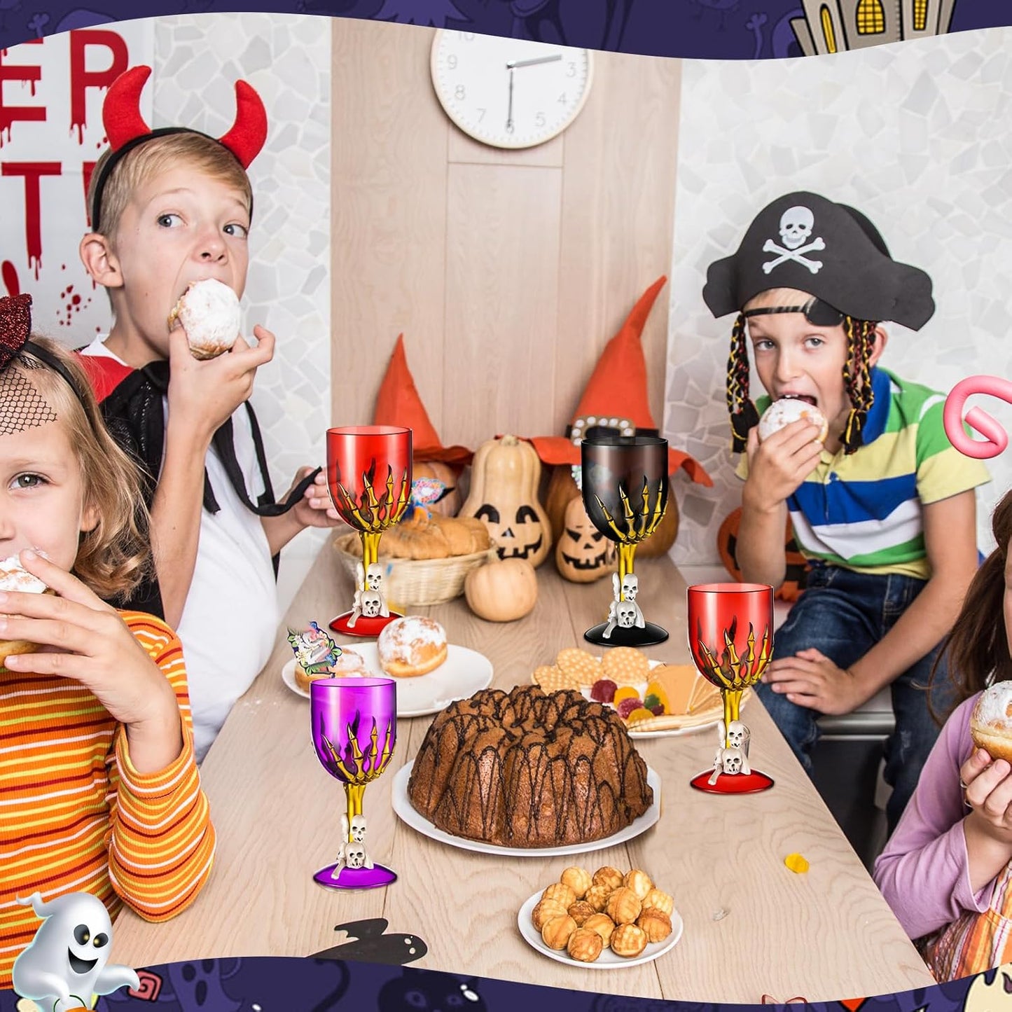 Sliner 24 Pcs Halloween Goblets Skull Wine 10 oz Claw Chalices Medieval Gothic 3D Skull Plastic Goblets Skeleton Hand Drinking Cup for Creepy Spooky Halloween Decorations Party Favor Bar KTV