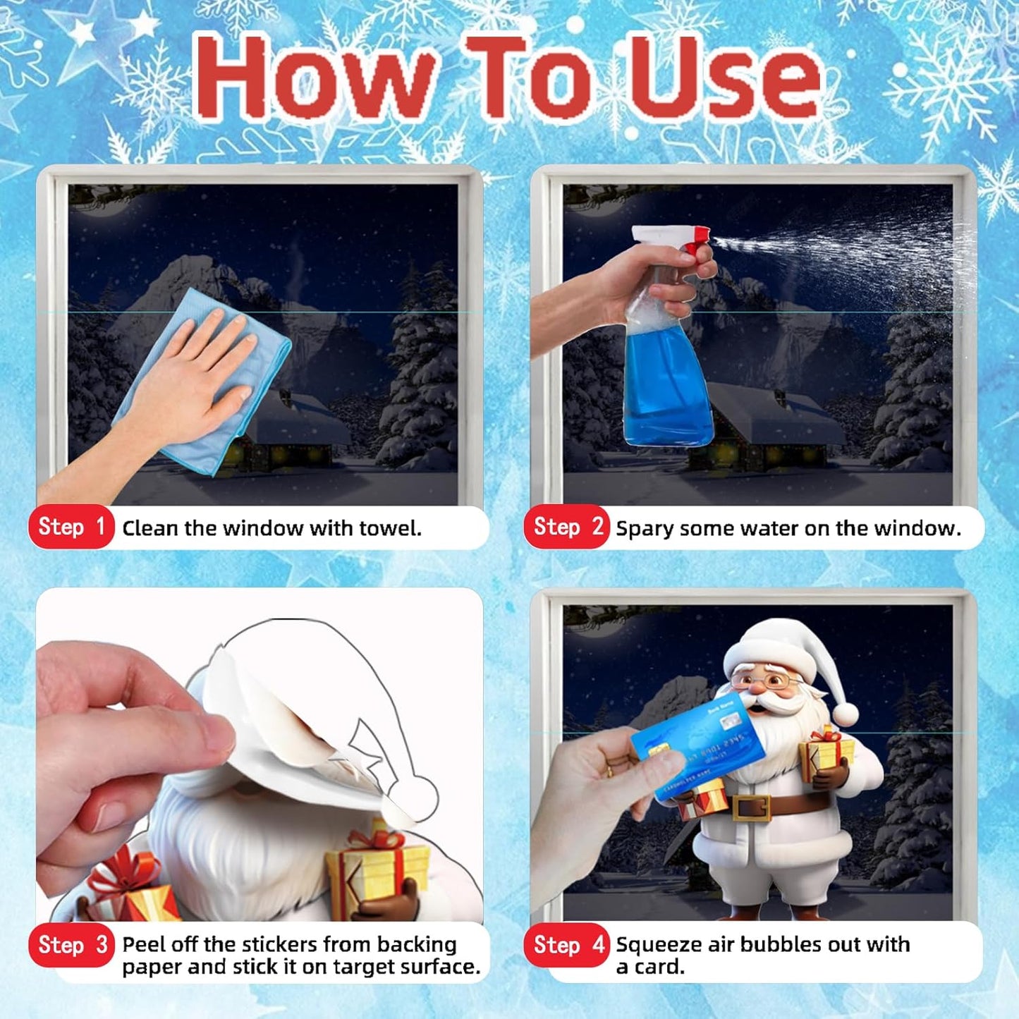 251PCS Christmas Window Clings Stickers for Glass, Xmas Decals Decorations Holiday Snowflakes Santa Snowman Gift and Reindeer Winter Wonderland Decals for Party