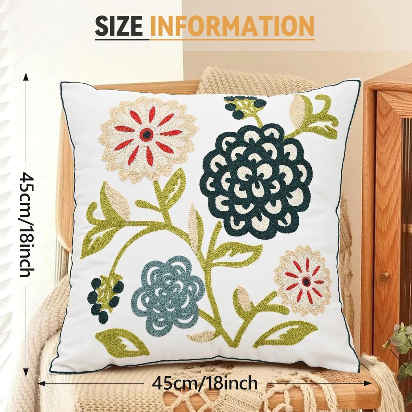 Embroidered Pillow Case Spring Soft Throw Pillow Cover Modern Decorative Cushion Covers for Sofa Living Room Couch Bed Botanical Splendor