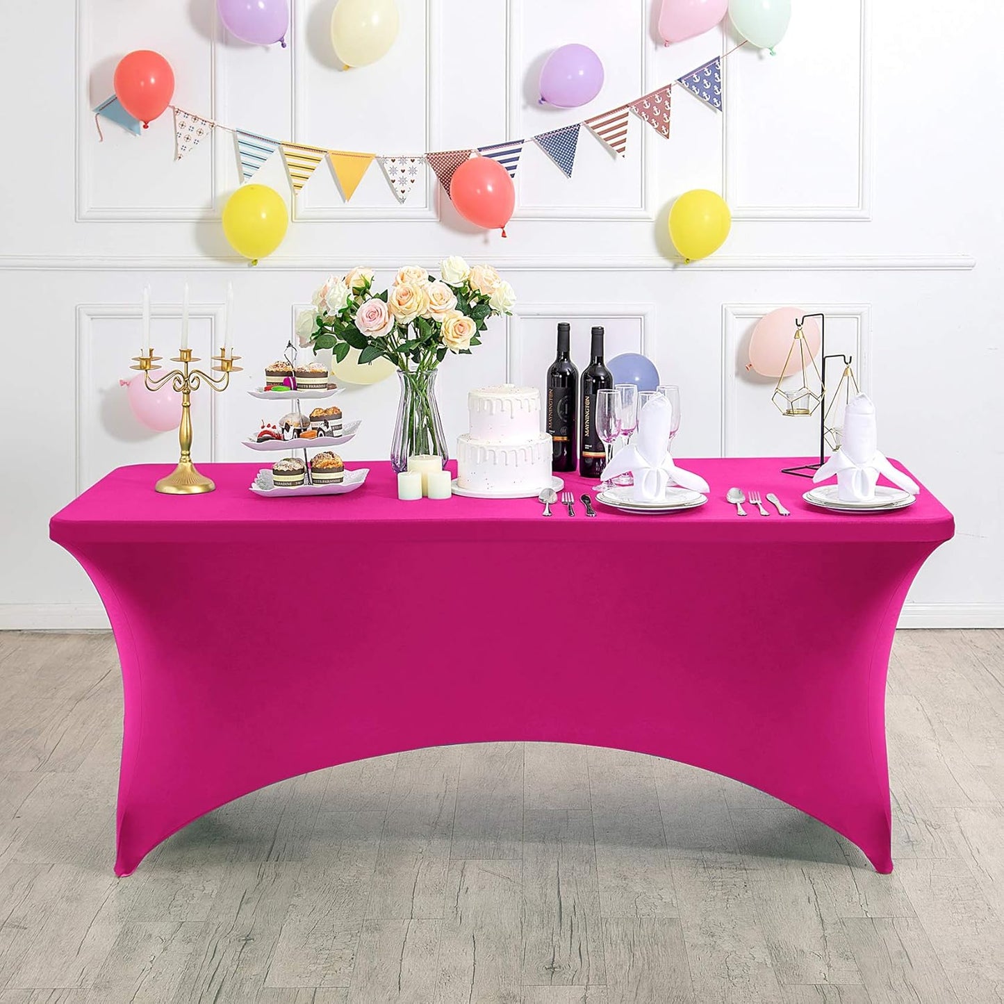 Spandex Table Cover for 4FT or 6ft or 8ft Table Universal Fitted Stretch Tablecloth for Party, Banquet, Wedding and Events-Fuchsia