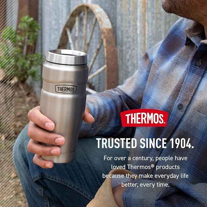 THERMOS Stainless King Vacuum-Insulated Stainless Steel Tumbler - 16oz, Rustic Red - Insulated Coffee Tumbler for Hot & Cold Drinks - Leak-Proof & Sweat-Proof for Commuting & Traveling