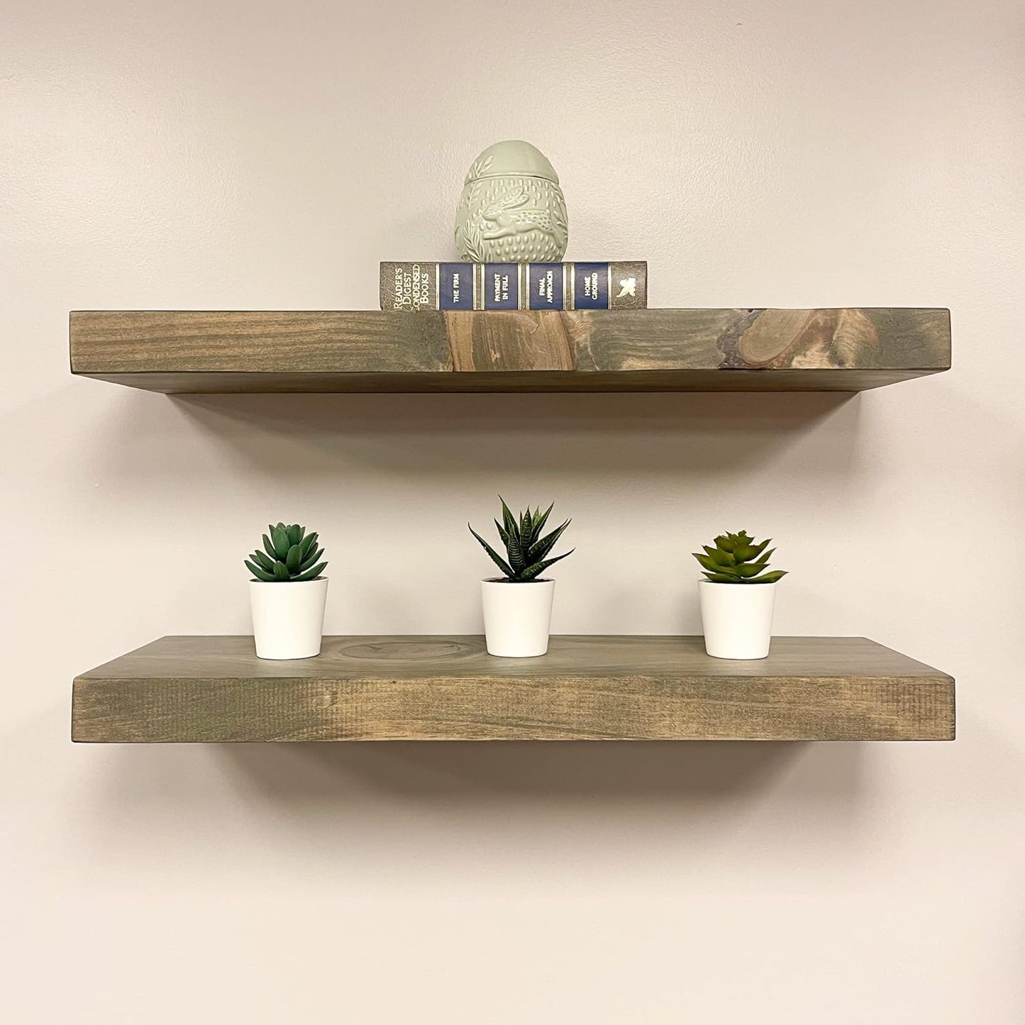 URBANDI, Rustic Floating Shelves, Set of 2, Hidden Bracket, Solid Wood, Heavy Duty, Wall Mounted Shelves, (Grey, 36Wx12D)