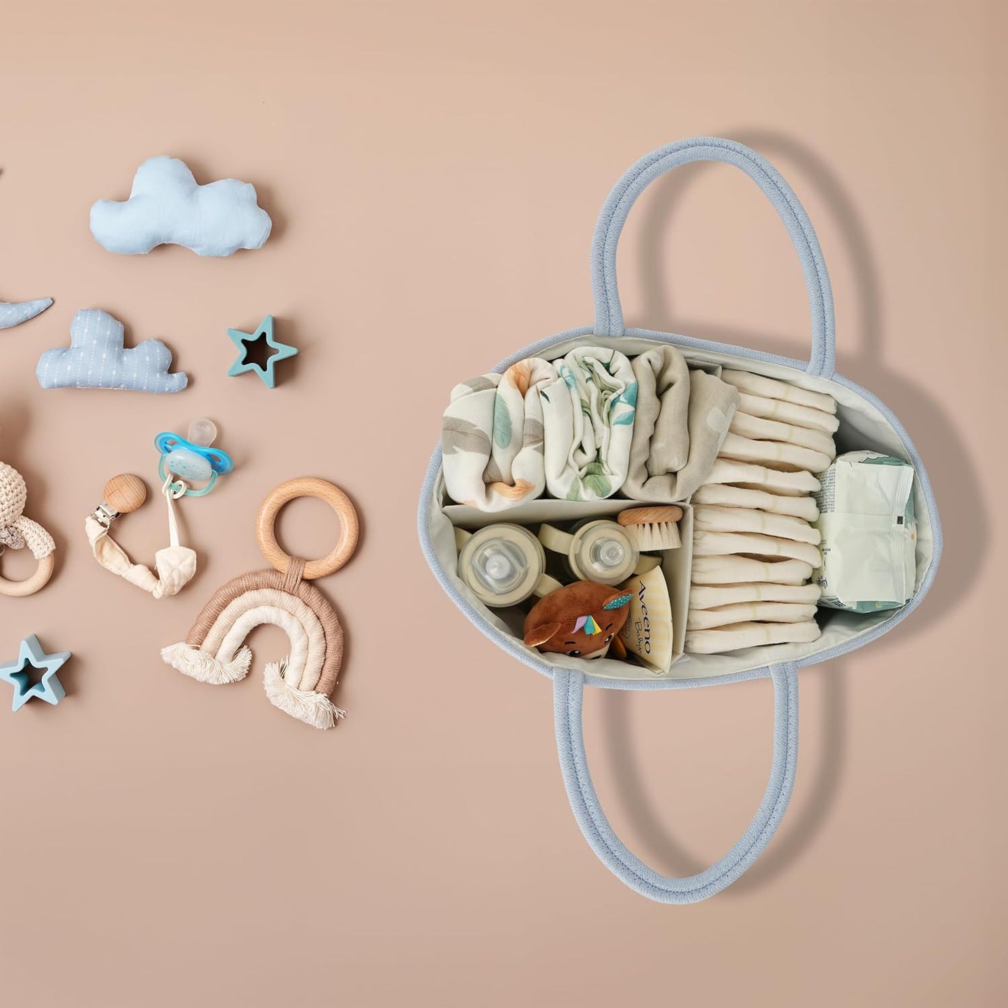 Diaper Caddy Organizer Cotton Rope Baby Basket Nursery Storage and Portable Tote Bag for Car Ideal Baby Shower Gifts and Registry Must-Have for Newborn Essentials Large blue