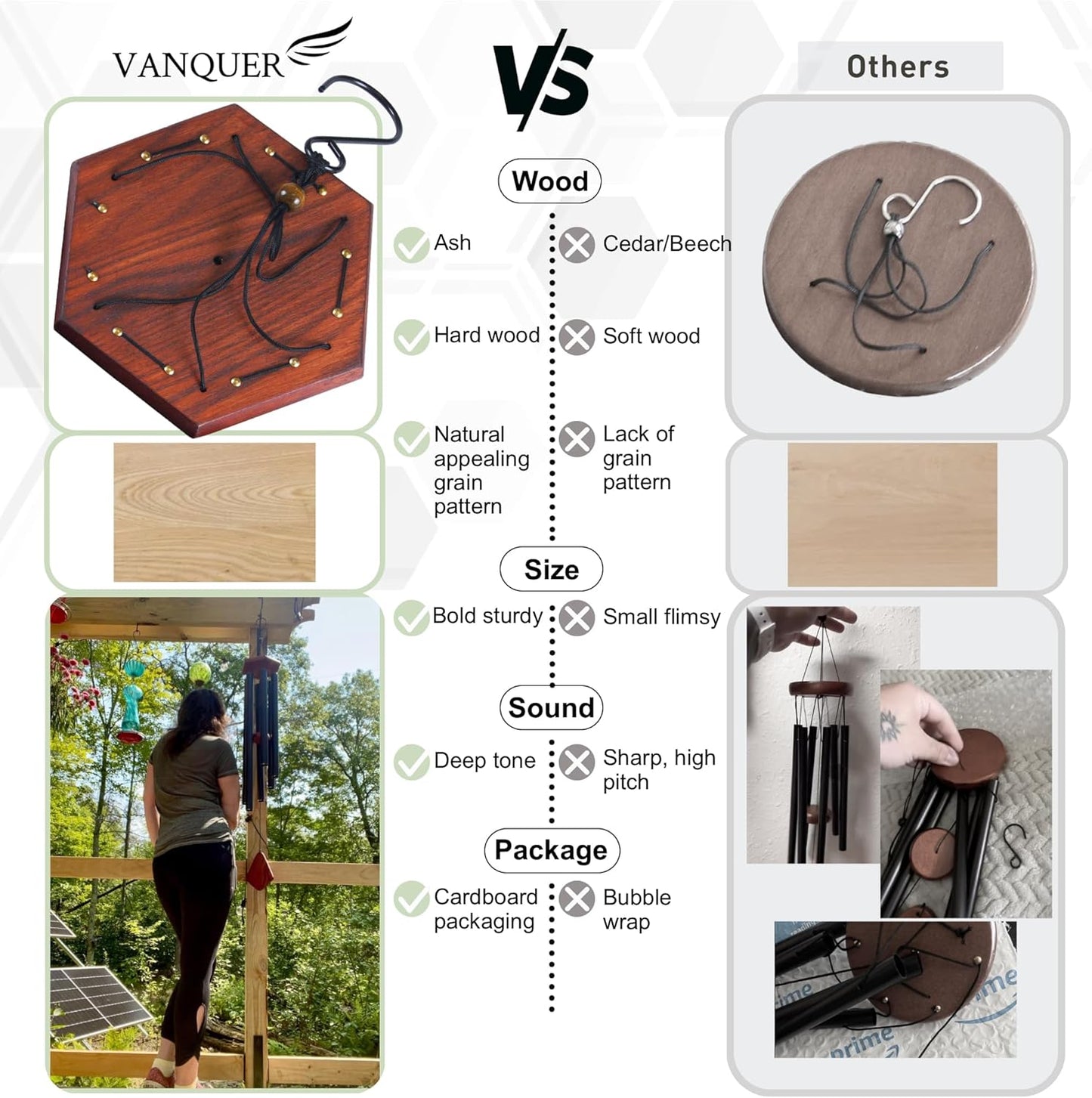 Vanquer Large Wind Chimes for Outside Deep Tone - 46'' Wind Chimes Outdoor Clearance, Windchimes Outdoors, Memorial, Sympathy Gift, Patio, Home Décor, Vintage Black (46" Ash Wood)