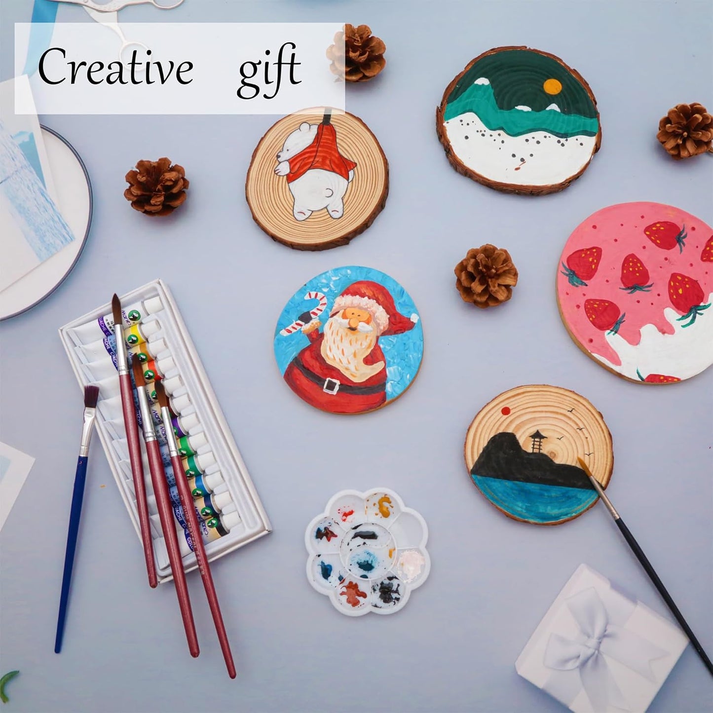 Unfinished Natural Wood Slices - 3.2-4 Inch Wood Circles (50 pcs) for Crafts, DIY Christmas Ornaments, Art & Painting