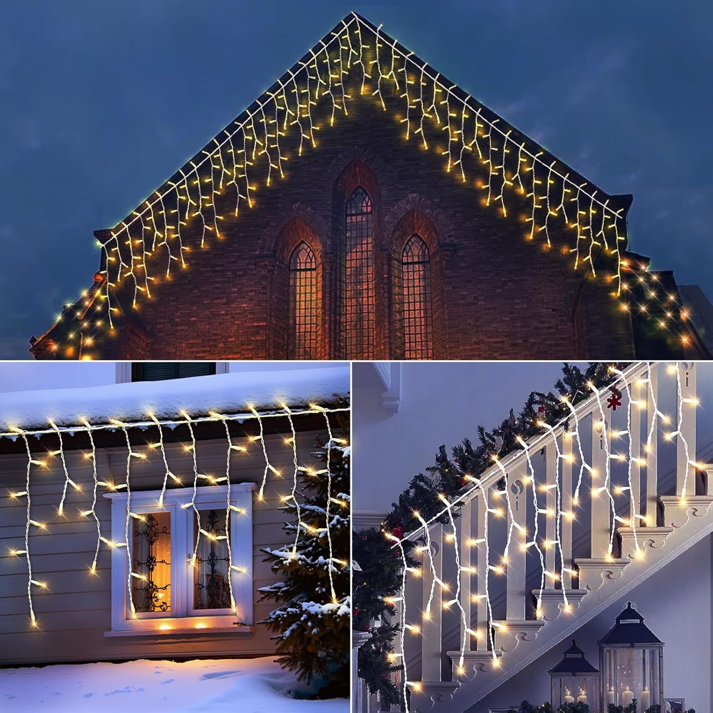Icicle Lights for Outside 150 10ft 27 Drops Icicle Christmas Lights Outdoor Warm White Incandescent String Lights Indoor and Outdoor UL Listed for Patio Garden Wedding Bedroom (Mini Bulb)
