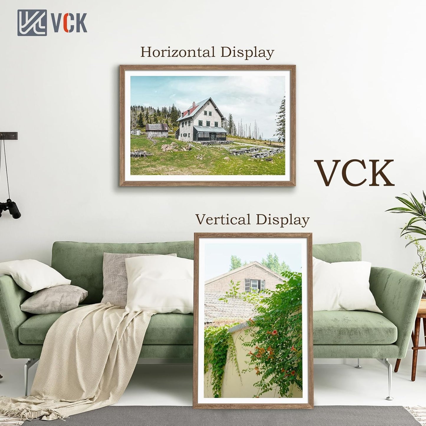 VCK 27x40 Poster Frame 3 Pack - Brown Walnut, Natural Textured Solid Wood Picture Frame, Wall Mounting Hanging