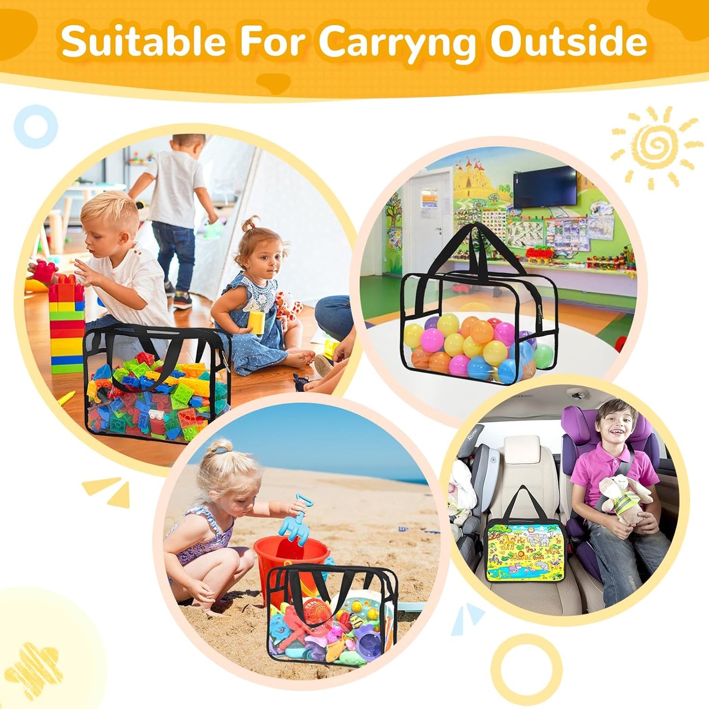 8 Packs Large Toy Storage Bags with Labels, Reusable Clear PVC Board Game Storage, Travel Waterproof Organizer Bags with Zipper for Building Blocks, Puzzle, Kids Books(4 large & 4 Extra Large)