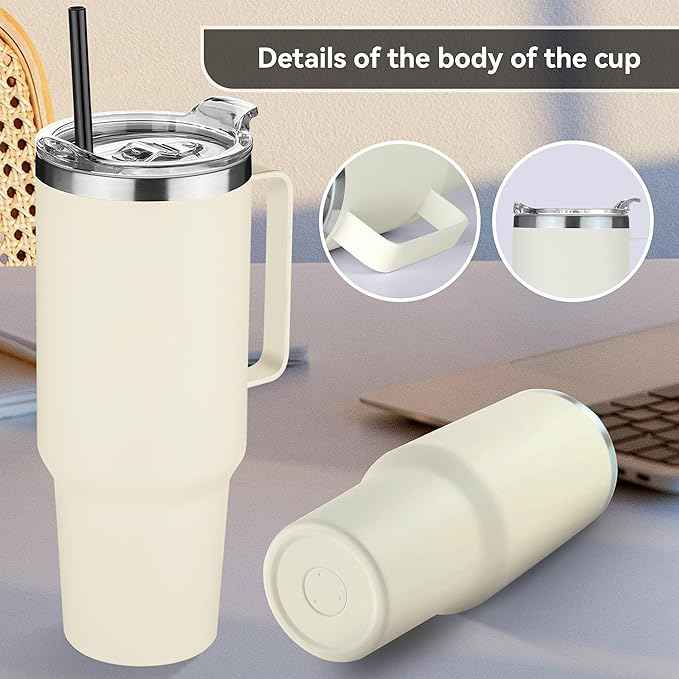 HASLE OUTFITTERS 40 oz Stainless Steel Tumbler with Handle, Vacuum Insulated Tumblers Bulk, Reusable Double Wall Travel Coffee Mug, Durable Powder Coated Water Bottle(Beige, 1)