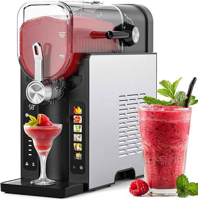 Slushie Machine,No Ice Needed Slushy Machine for Home,6 Preset,Real-Time Temp Display,Auto-Clean,Frozen Margaritas,Cocktails,Frappés,Ice Cream,Smoothies,Milkshakes,Summer Parties