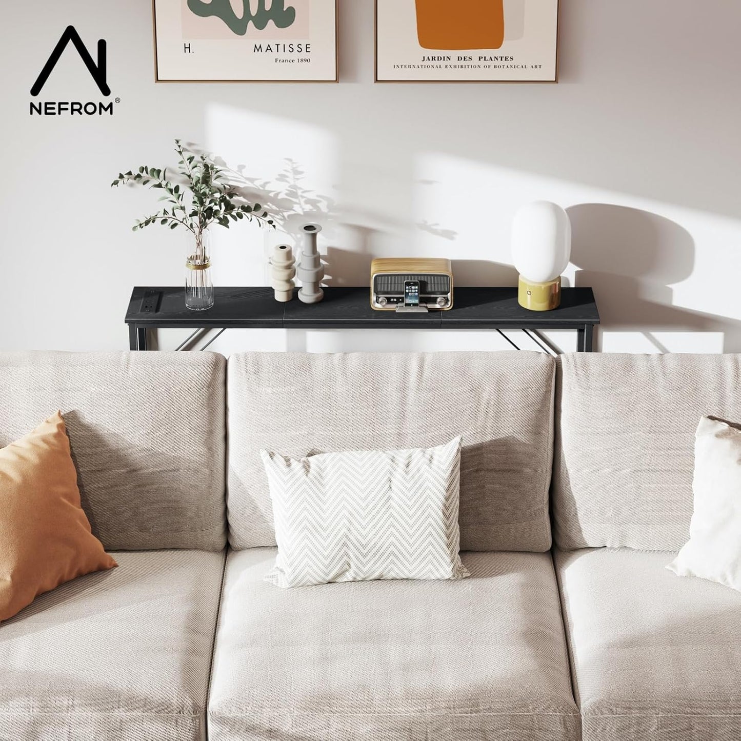 47.2'' Console Table, Skinny Entryway Table with Fast-Charging Station, Narrow Long Sofa Table, Behind Slim Couch Table for Entrance, Hallway, Living Room Decor ST-BK120-1