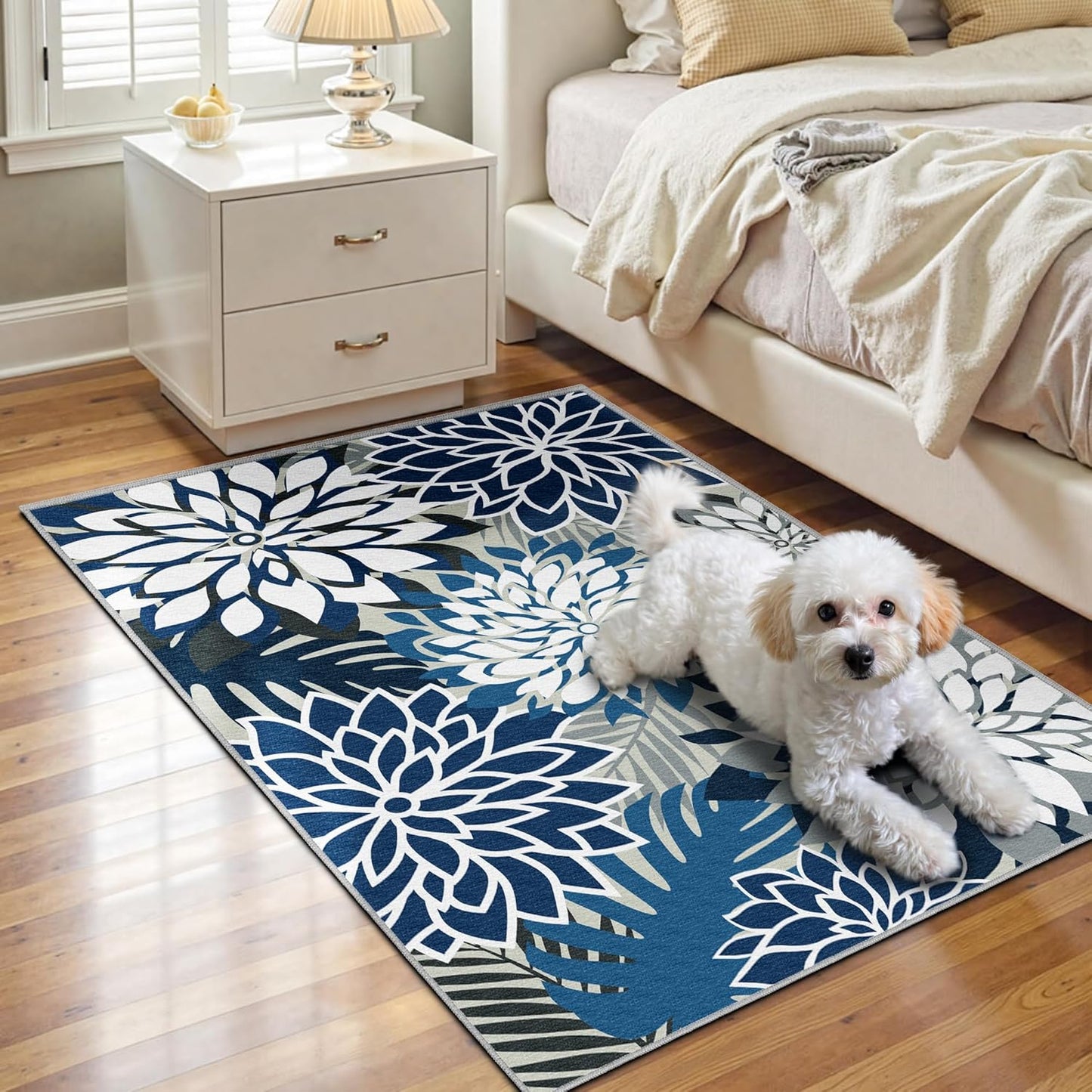 Area Rug 2x3 Blue White Washable Entry Small Rug Multicolored Tropical Botanical Modern Floral Indoor Kitchen Door Mat Entrance Carpet Non Slip for Bedroom Living Room, Porch