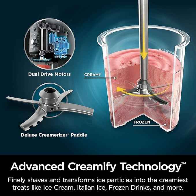 Ninja NC501 CREAMi Deluxe 11-in-1 Ice Cream & Frozen Treat Maker with 2 XL Family Size Pint Containers, Silver (Renewed)