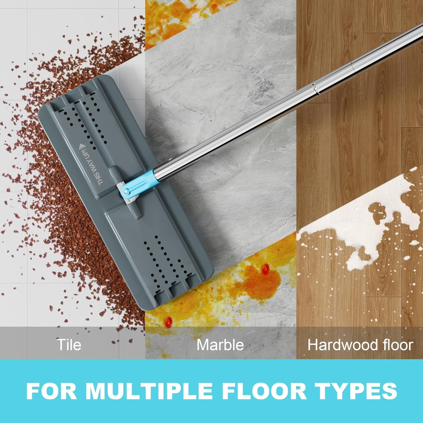 JOYMOOP Mop and Bucket Set with Wringer, Mops for Floor Cleaning, Wall Mop Cleaner with Long Handle, with 4 Reusable Microfiber Mop Pads - Grey+Cyan Blue