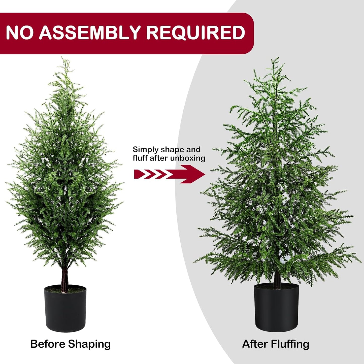 ENVEN 4FT Pre-Lit Artificial Norfolk Pine Christmas Tree – Realistic Potted Tree with 100 LED Lights & 8-Function Battery Box, Pre-Assembled Faux Holiday Décor for Indoor Use (2)