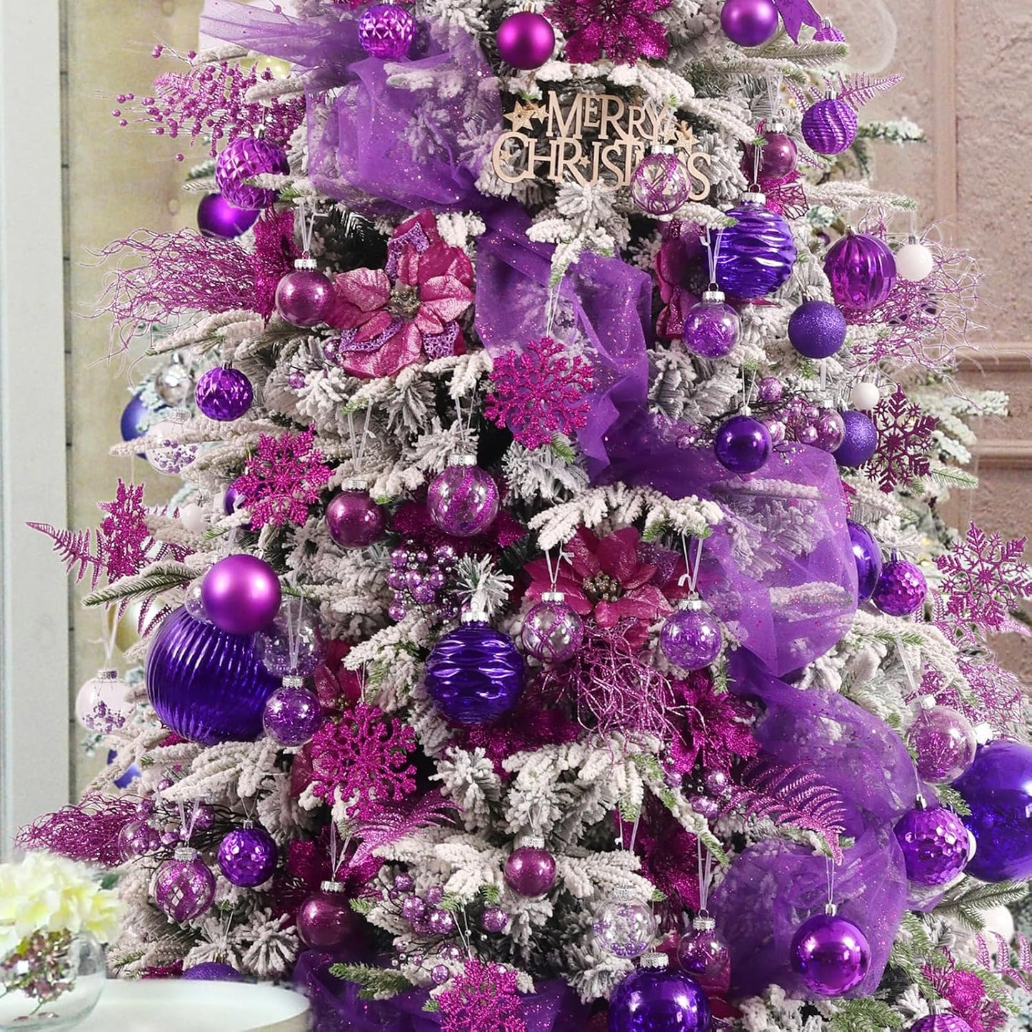 Large Christmas Ball Ornaments, Oversized Shatterproof Plastic Decorative Hanging Mercury Ornaments Ball for Xmas Holiday Party Decorations (Purple, 4.0")