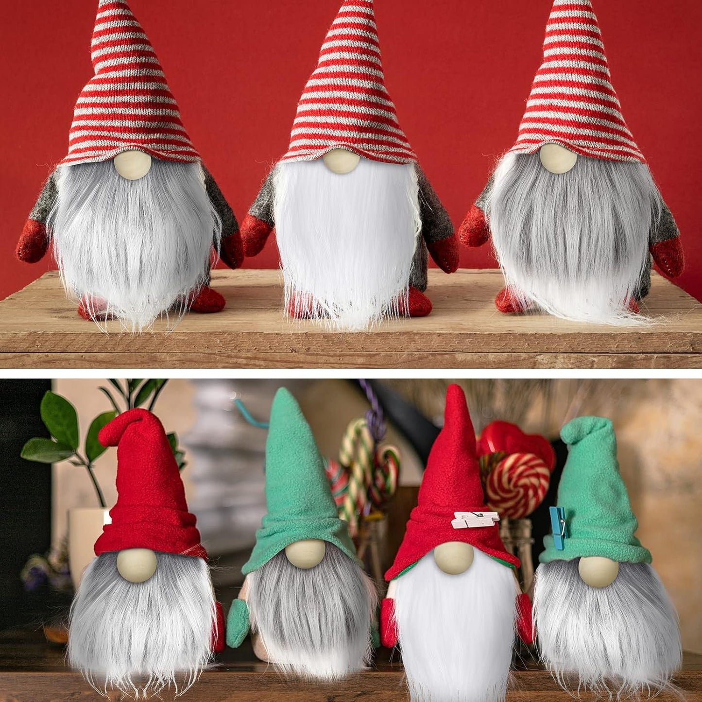 Sosation 60 Pcs Gnomes Beard Sets Faux Fur Pre Cut Gnomes Beard Foam Cone Foam Handmade Wood Balls for Halloween Christmas Day Crafts(Grey, Brown, White)