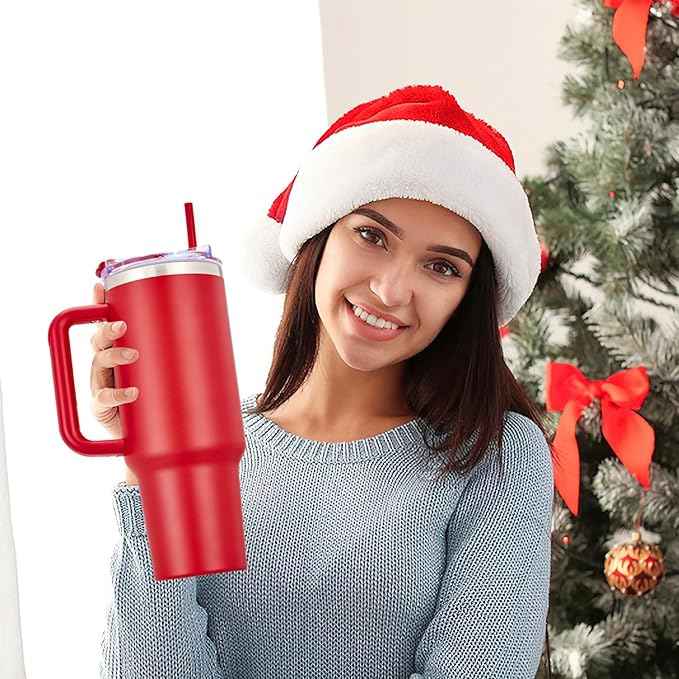 COKTIK 40 oz Tumbler With Handle and Straw, Insulated Tumbler With Leakproof Lids, Stainless Steel|BPA-Free, Cold for 24 H (Red)
