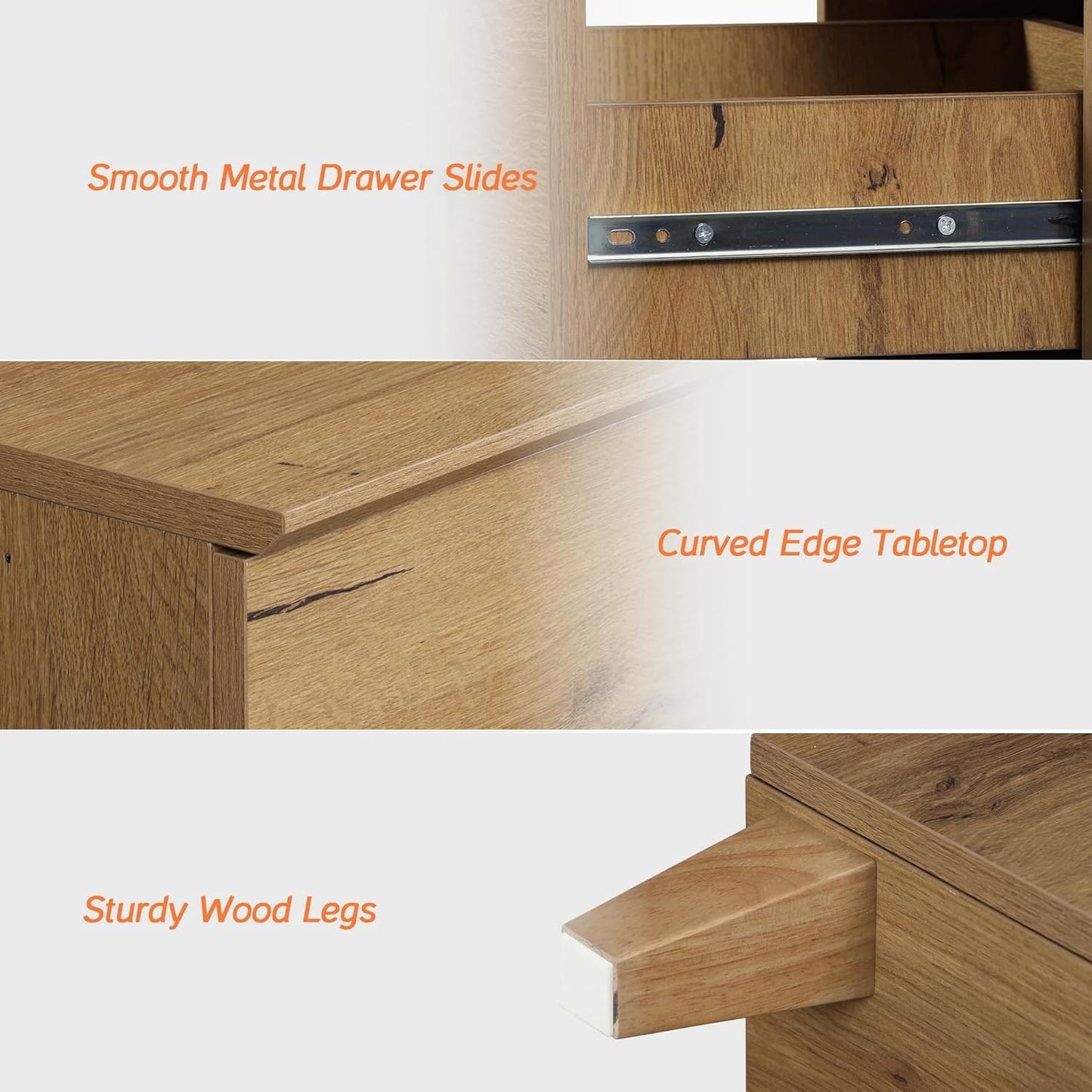 WAMPAT Dresser with 6 Drawers, Bedroom 70.8" Wide Wooden Chest of Drawers, Modern Dressers Closet Storage Organizer w/Solid Wood Legs for Living Room, Kids Room, Nursery, Oak Brown