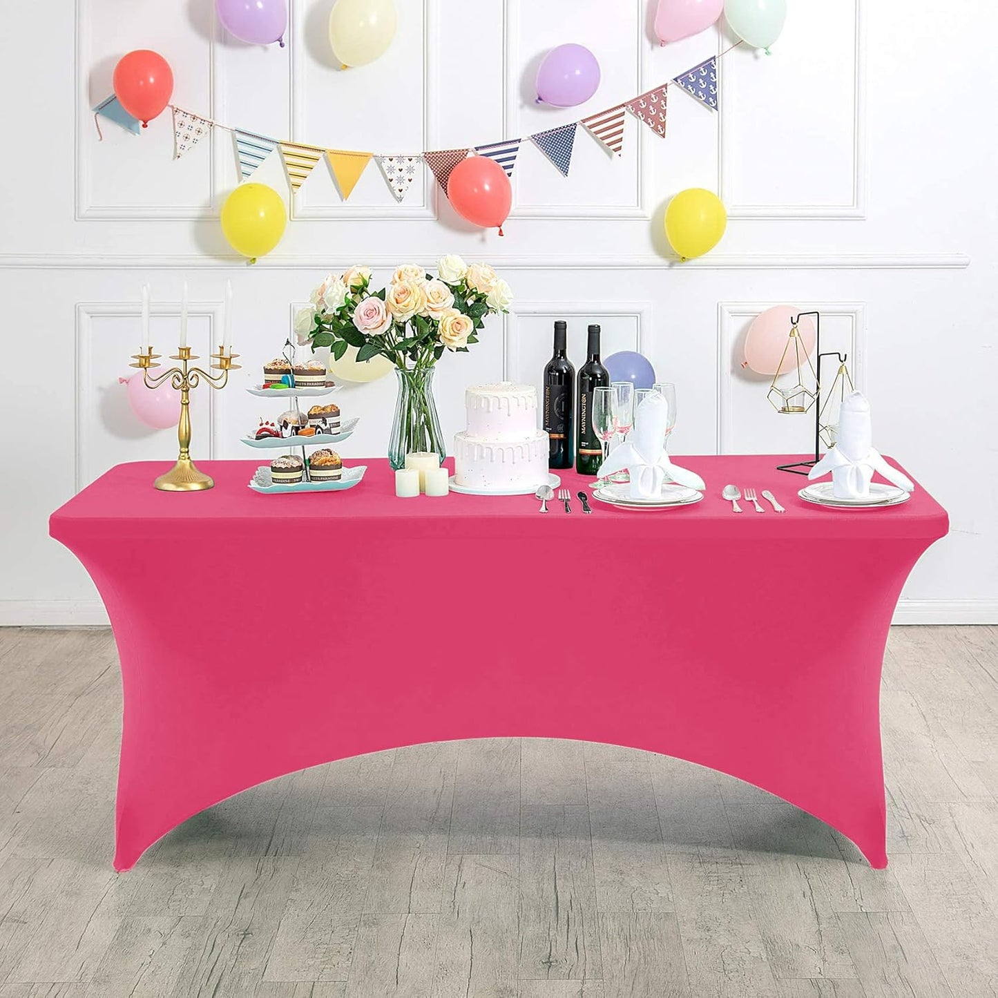 Spandex Table Cover for 6Ft or 4fT or 8ft Table Universal Fitted Stretch Tablecloth for Party, Banquet, Wedding and Events-Hot Pink