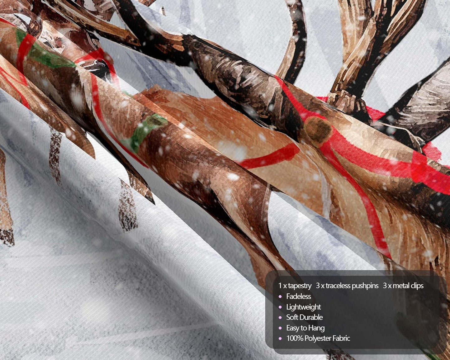 QGHOT Winter Tapestry Wall Hanging Winter Forest Backdrop Christmas Snowy Deer Wall Decor Snow Elk Tapestries for Bedroom Living Room Dorm Party Decoration