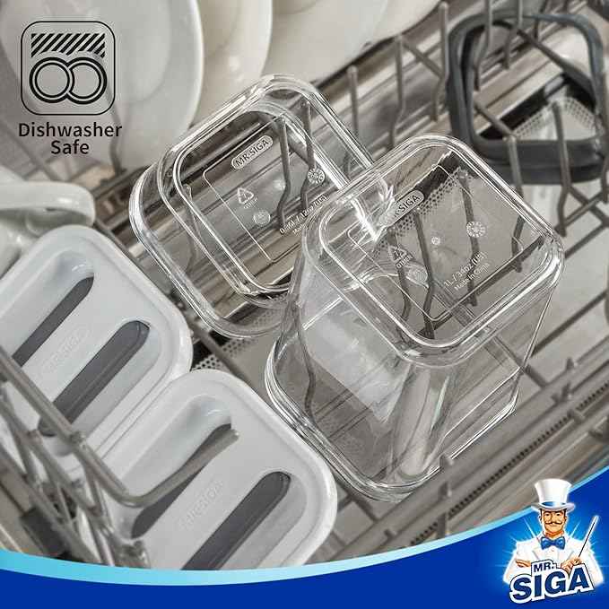 MR.SIGA 6 Piece Airtight Food Storage Container Set, BPA Free Kitchen Pantry Organization Canisters, One-handed Kitchen Storage Containers for Cereal, Spaghetti, Pasta, White