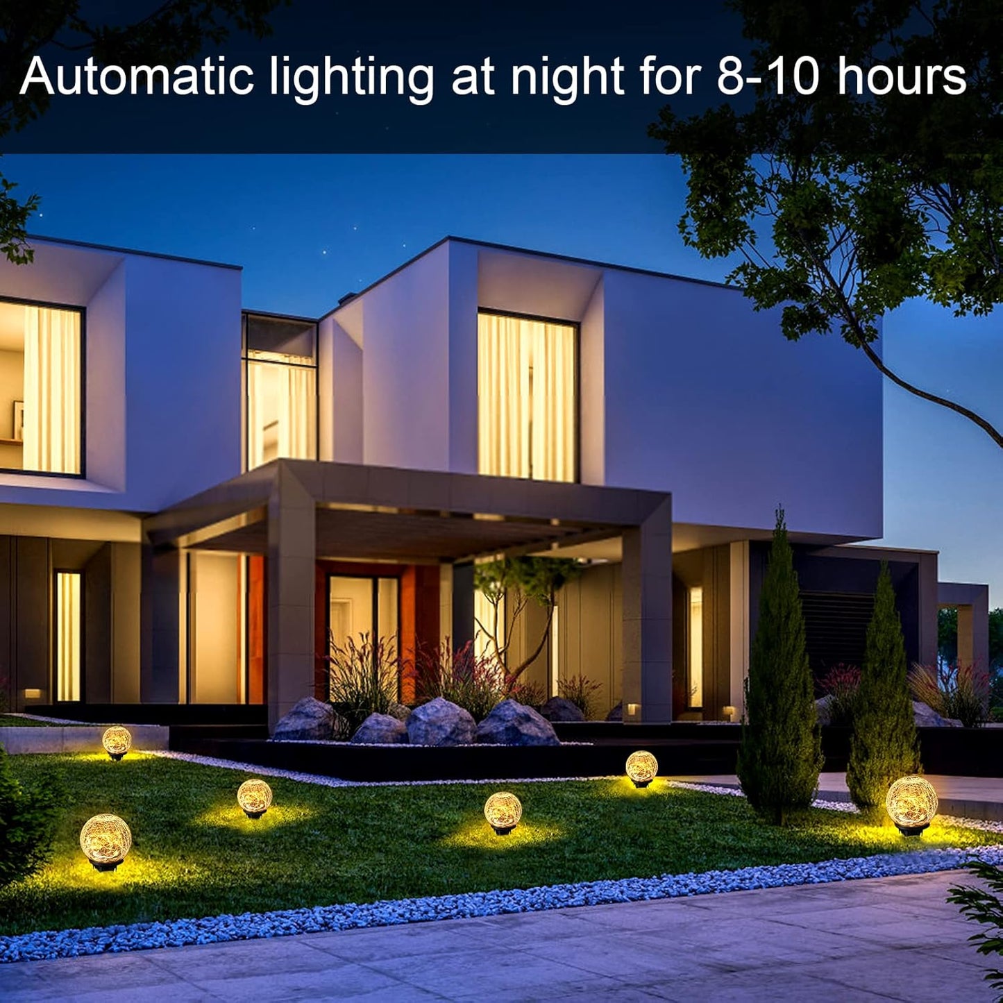 Solar Cracked Glass Garden Lights 2 Pack — Outdoor Waterproof 30 LED Globe Lanterns
