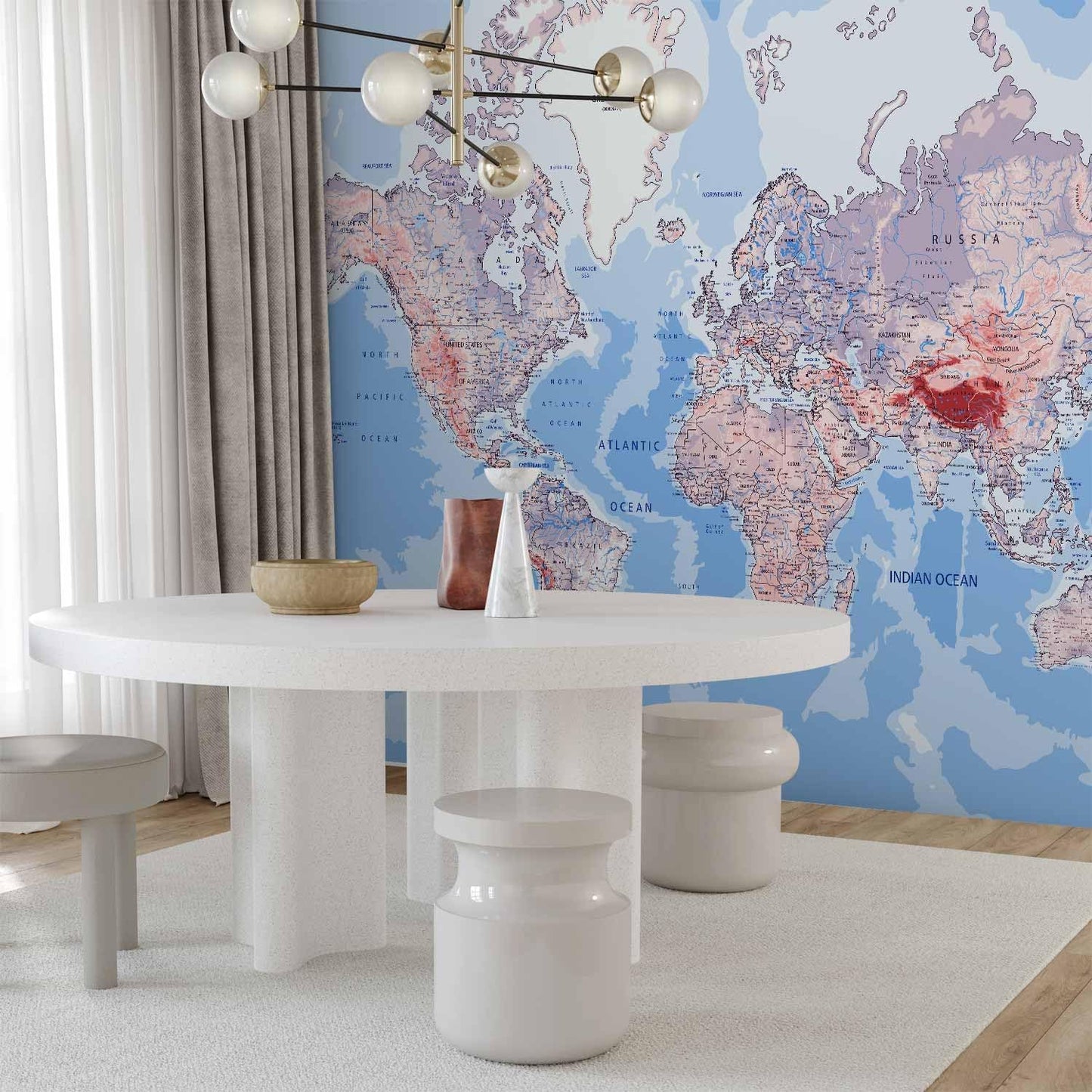 artgeist Premium Wall Mural World Map 98x69 in - XXL Non-Woven Wallpaper Fleece Wall Decor Photo Print Picture Image Design Home Map of The World k-A-0061-a-b