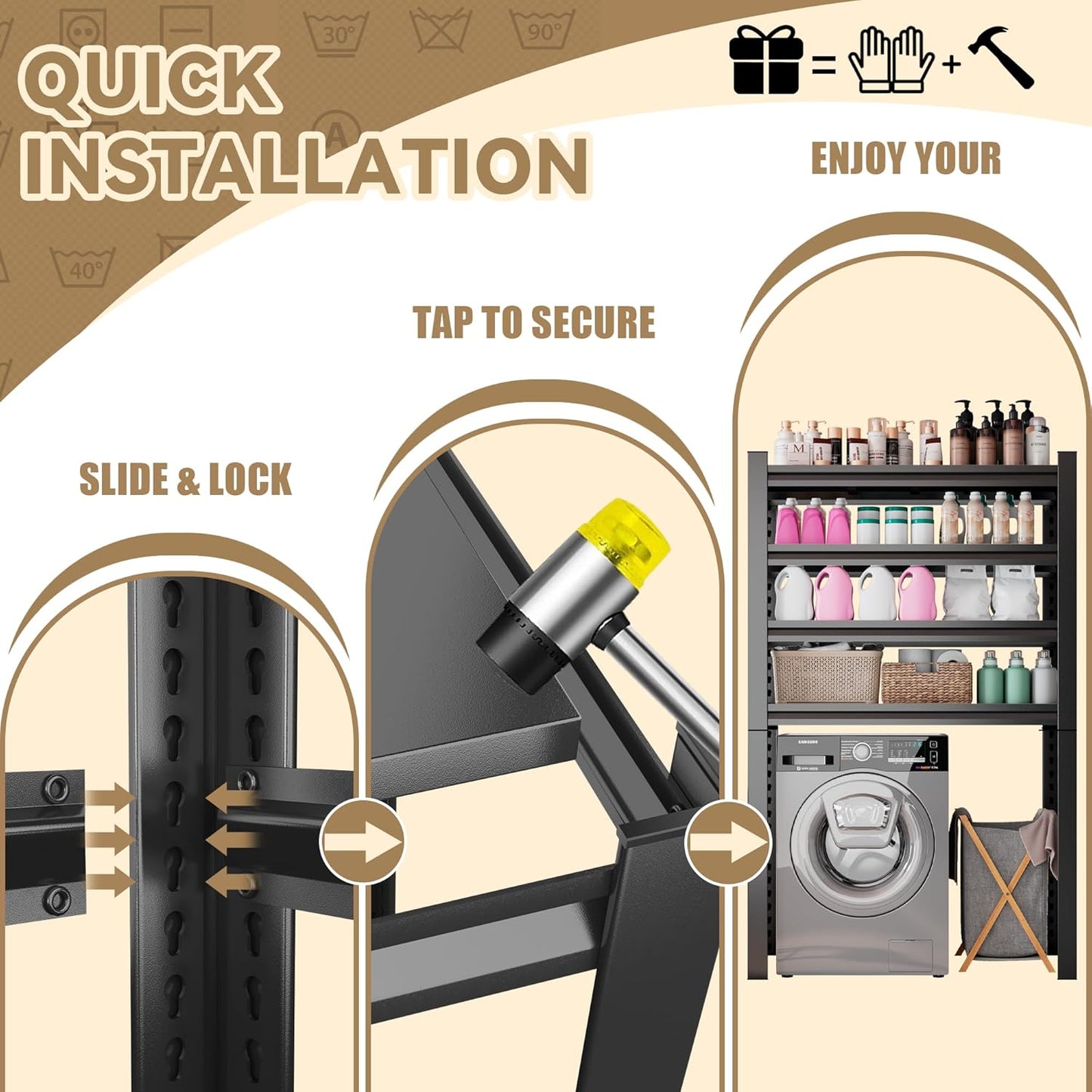 Laundry Room Storage Organizer, Over The Washer and Dryer Storage Shelves for Laundry Organization, 35" W x 14" D x 63" H, Suit Washing Machine Width Within 32.6", Hold 500 lb, Black