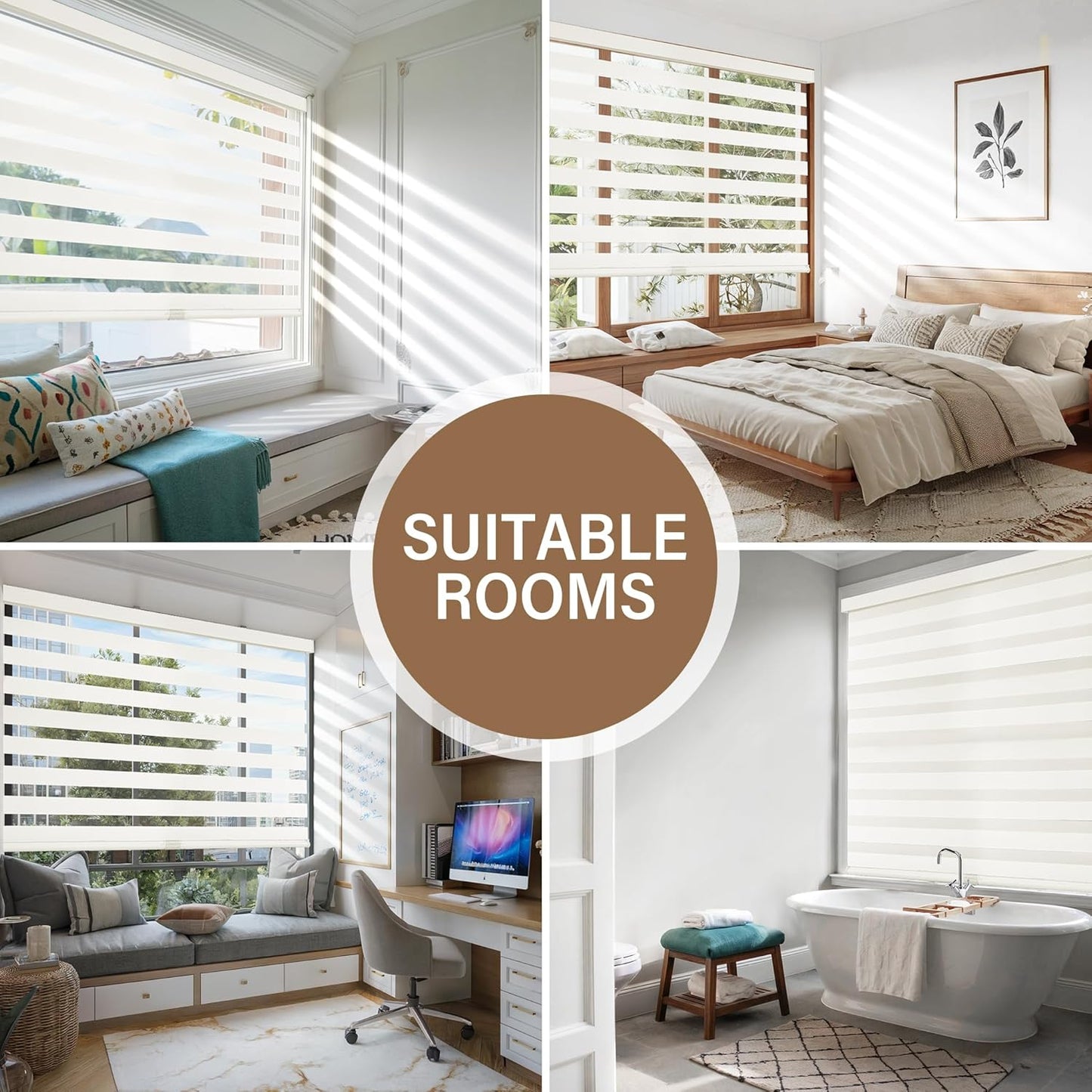 AOSKY Cordless Zebra Blinds for Windows Pull Down Roller Window Shades Dual Layer Light Filtering Privacy for Day and Night, Free-Stop Door Shades for Home Easy to Install (37" W X 72" H, Beige)