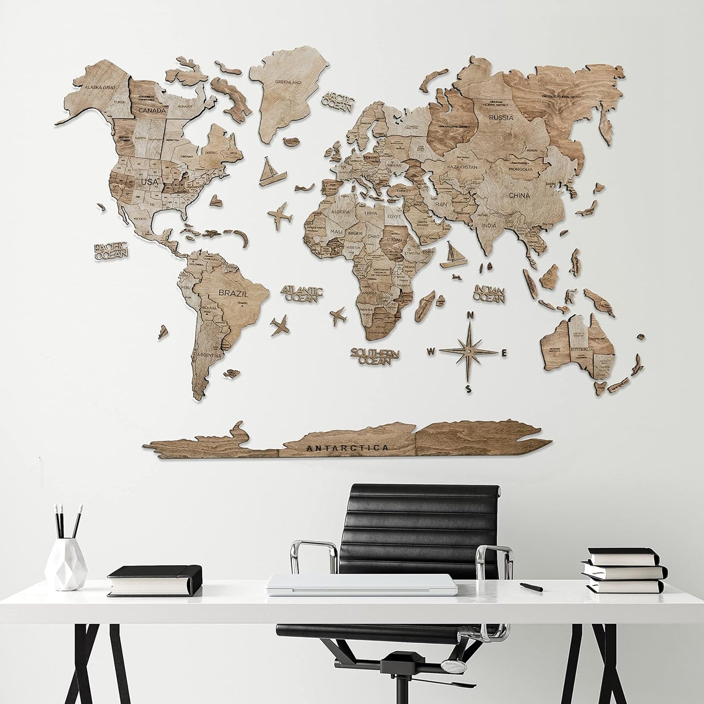 Handmade 3D Wood World Map Wall Art Large Wall Decor Track Your World Travels - Special For Home, Kitchen And Office (Large, Terra)