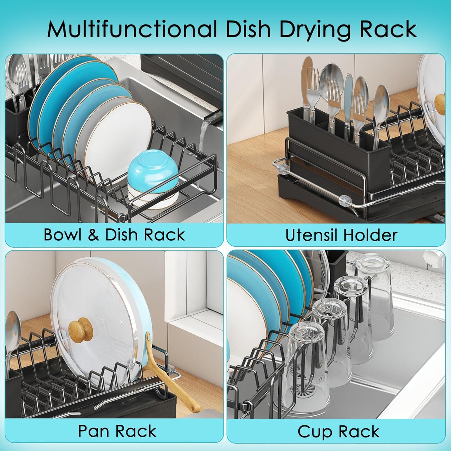 ANTOPY Dish Drying Rack in Sink, Expandable Rustproof Dish Rack for Kitchen Counter, Over The Sink Dish Drainer with Utensil Holder, Cup Rack, Drainboard, Space Saving Dish Dryer Rack for Inside Sink