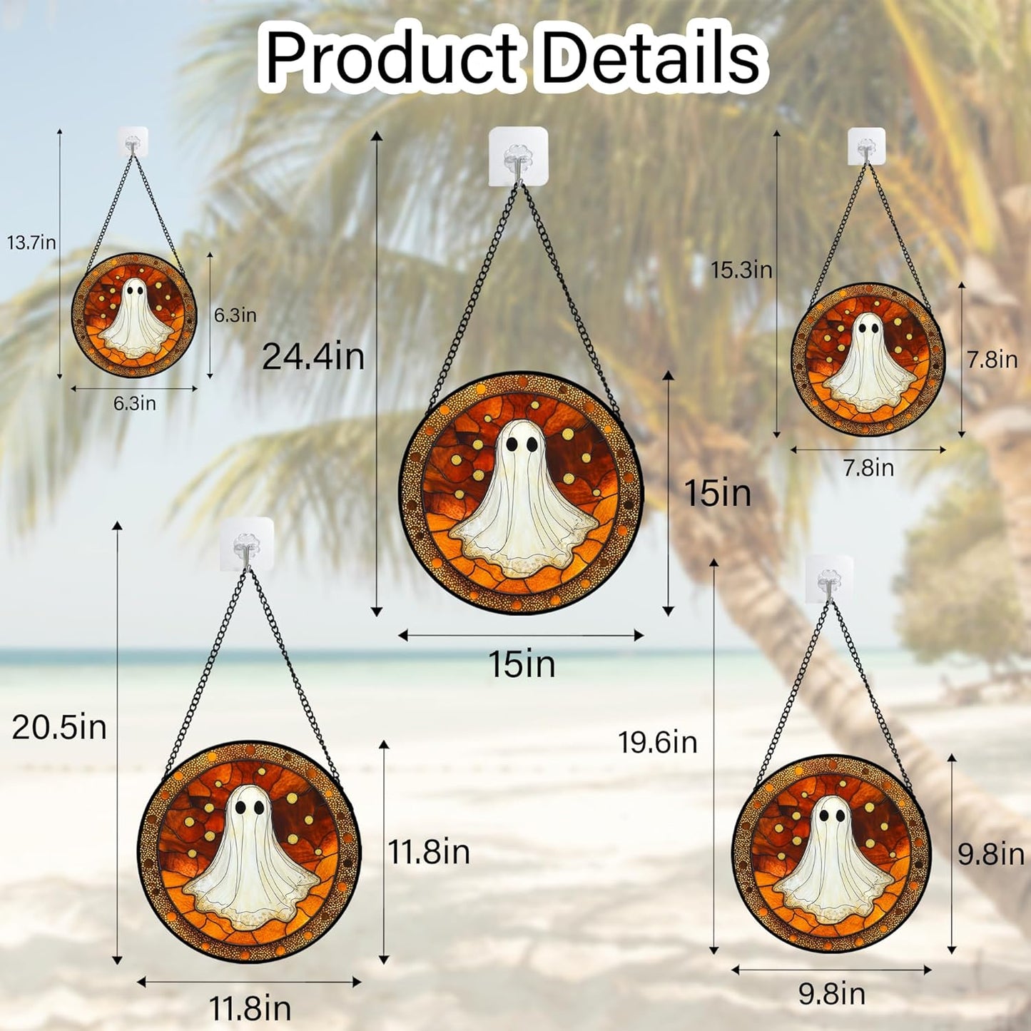 Stained Glass Window Hanging - Halloween Decorations White Ghost Suncatcher for Doors Garden Indoor Spooky Funny Orange Sun Catchers Gothic Decor Horror Gifts for Women Men Friend 9.8 in