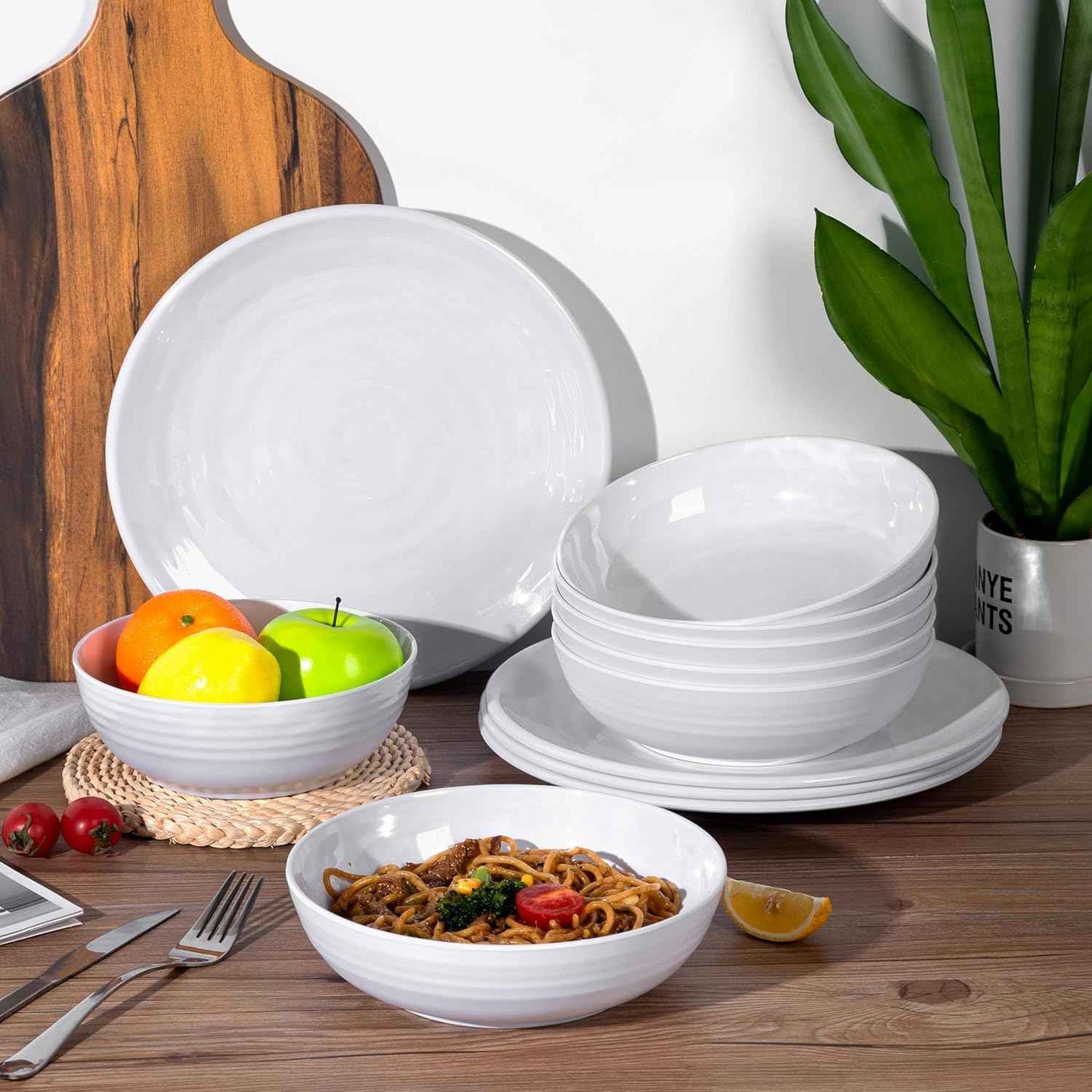 Melamine Dinner Plates, Round Plates,Shatter Resistant, 11 inch, set of 6 White