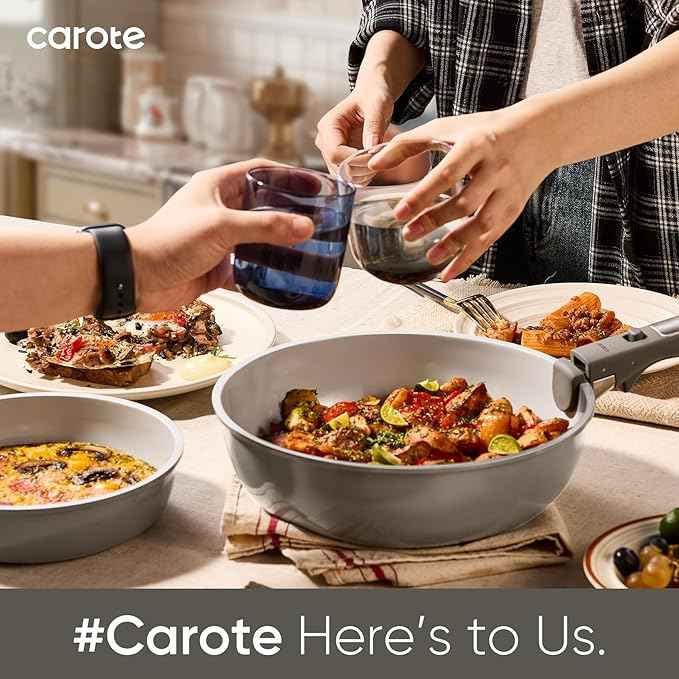 CAROTE 27pcs Ceramic Cookware Set Nonstick, Pots and Pans Set Non Stick, Non Toxic Cookware Detachable Handles, Dishwasher/Oven Safe, RV/Camping Cookware with Kitchen Utensils, Mothers Day Gifts