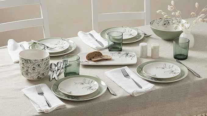 Oneida Dinnerware Set, Botanica 12-Piece Dinnerware Set, Service For 4, Porcelain Material, Dishwasher And Microwave Safe, Bowls, Plates And Bowls, Dinner Dishes, Plates, Home (White, 12 Piece)