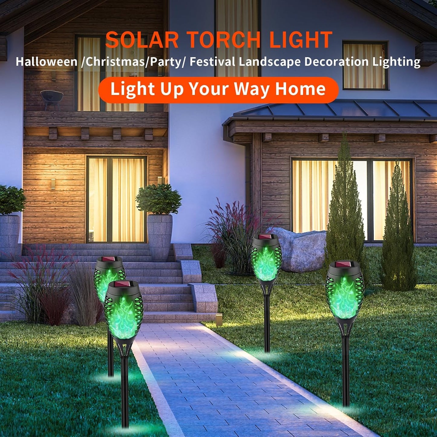 Swingers Solar Lights Outdoor,Halloween Solar Torch Lights with Flickering Flame,Waterproof Outdoor Garden Lights for Outside Patio Pathway Yard Decorations(12, Green)