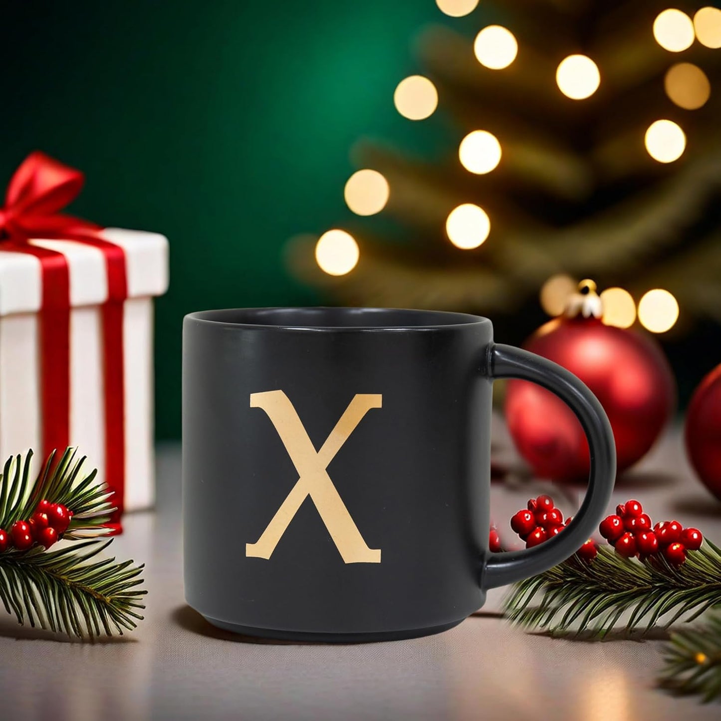 COLLECTIVE HOME - Monogram Ceramic Mugs, 15 oz Golden Initial Black Coffee Cups, Elegant Alphabet Tea Mugs, Elegant Personalized Mug with Gift Box, Unique Mug with Double Side Capital Lette (X)
