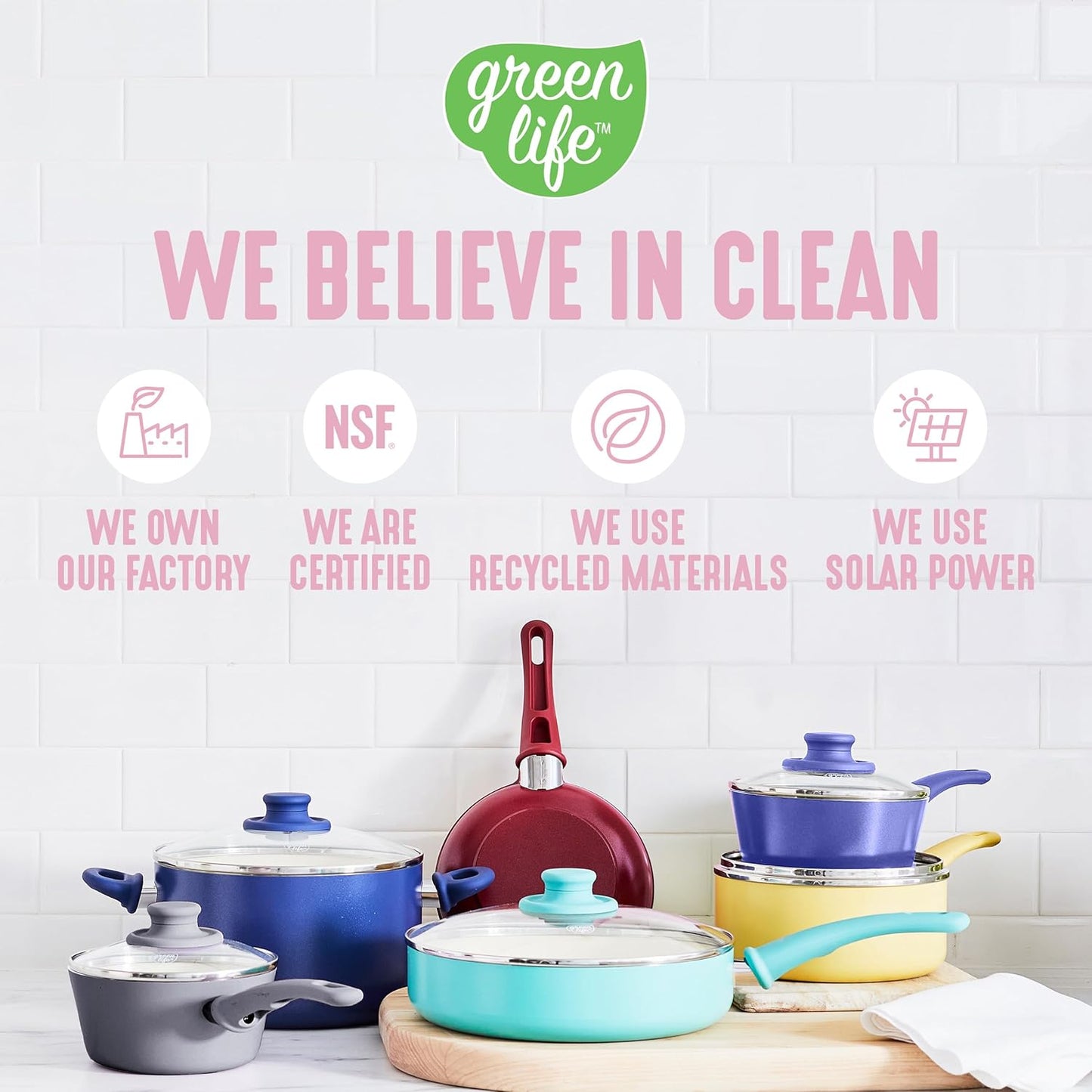 GreenLife 8 Piece Nonstick Cookware Set, Non-Toxic PFAS-Free Ceramic Pots & Pans, Dishwasher & Oven Safe, Frying, Sauce, Stock Pot, Glass Lids, Stay-Cool Handles, Wobble Free, Light Pink
