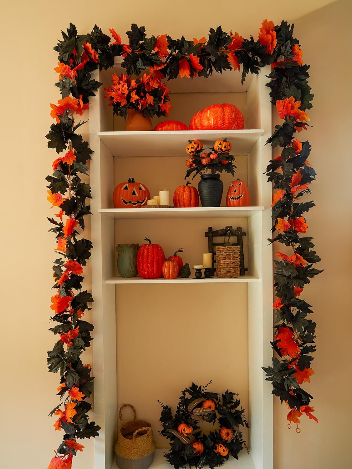 Party Joy 6PCS Premium Artificial Fall Garland - 5.6Ft Autumn Maple Leaf Vines for Thanksgiving & Halloween Decor, Door Hanging, Table Centerpiece, Fireplace Mantel