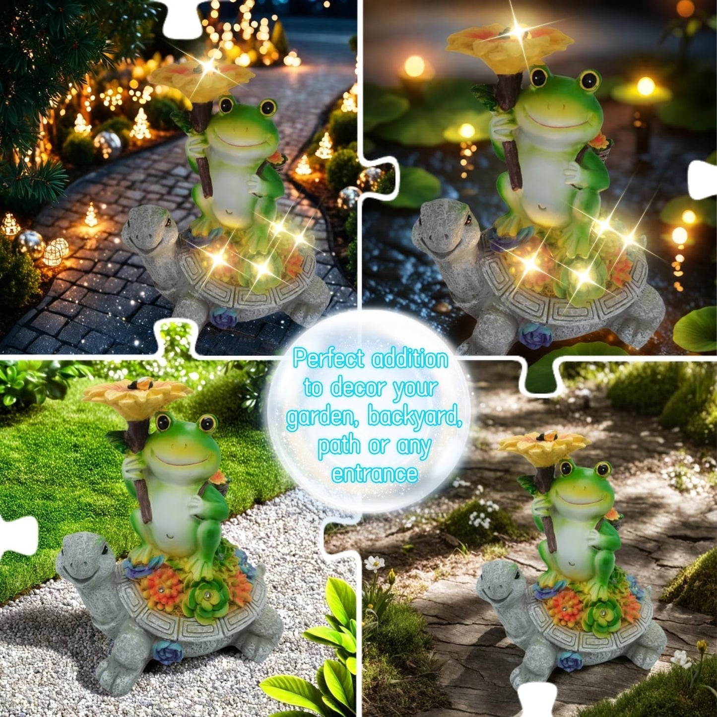 Mrocioa Gnome Solar Outdoor Garden Decor with Light, Gnomes Statues with LED Lantern Fall Outdoor Porch Patio Yard Art Decoration Holiday Gardening Gifts Figurine Lights (Frog with Mushroom)